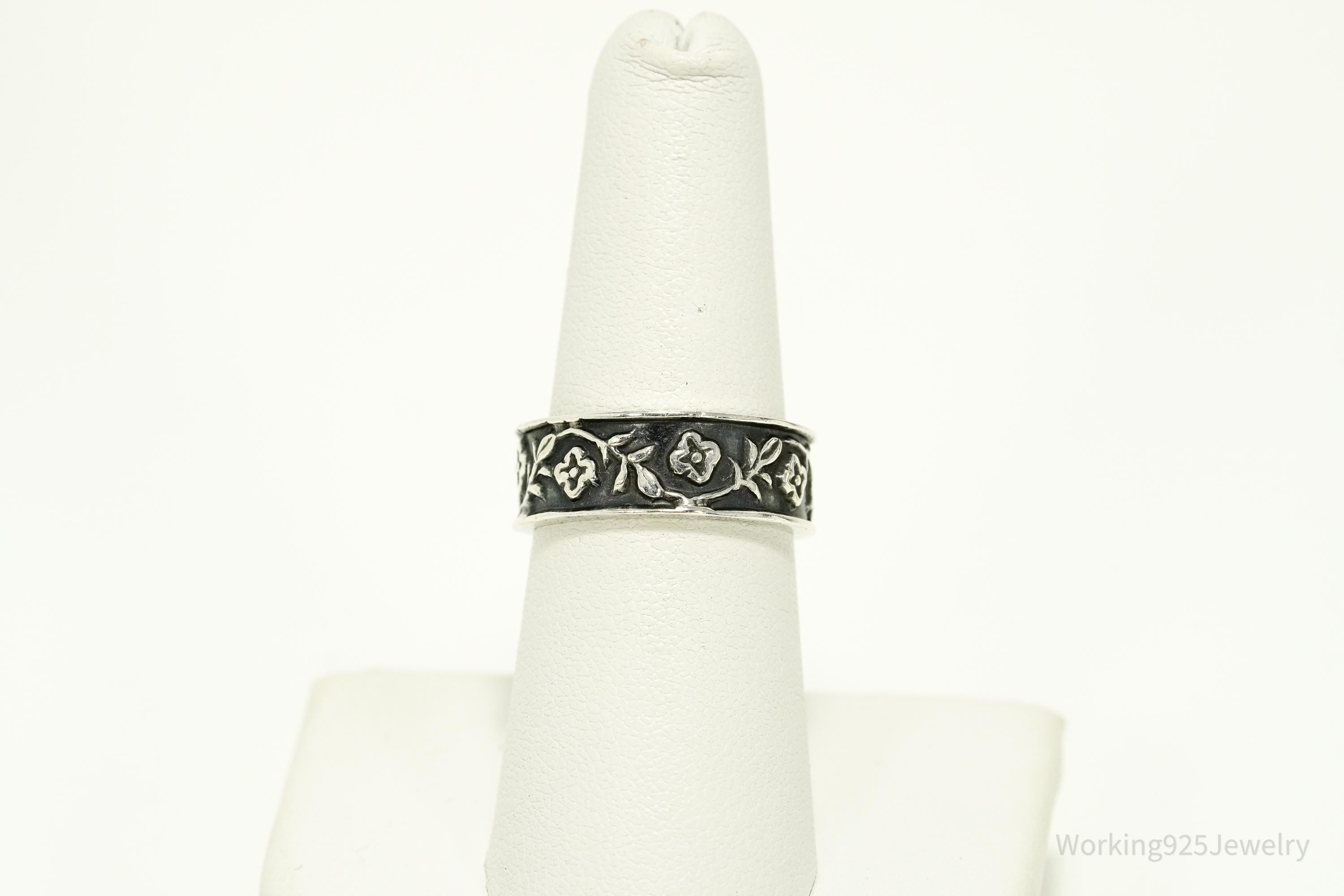 Vintage Mexican Flower Vine Sterling Silver Ring - Size 7.5