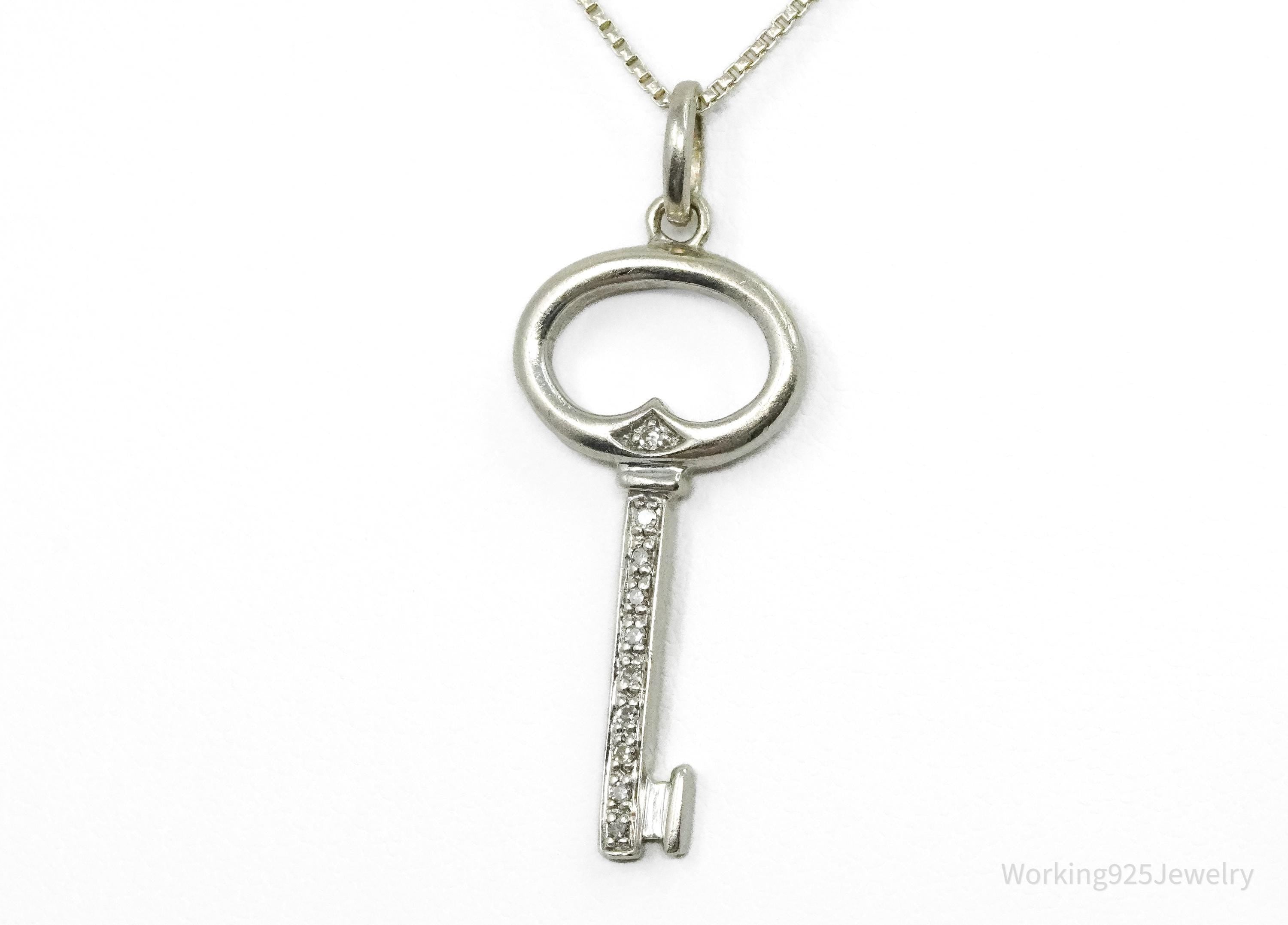 Vintage Diamond "Key To My Heart" Sterling Silver Necklace 19"