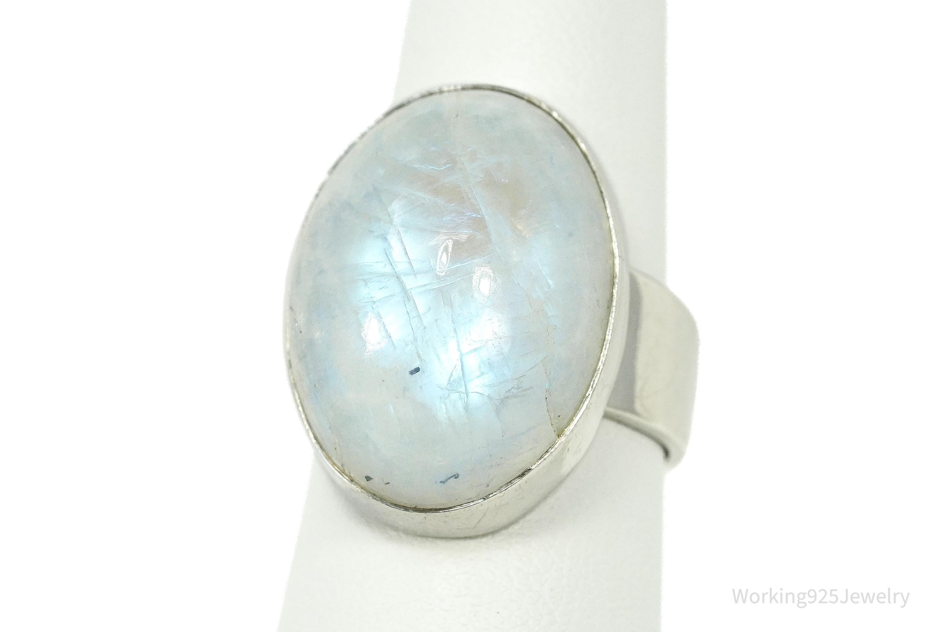 Vintage Large Moonstone Sterling Silver Ring - Size 7.75