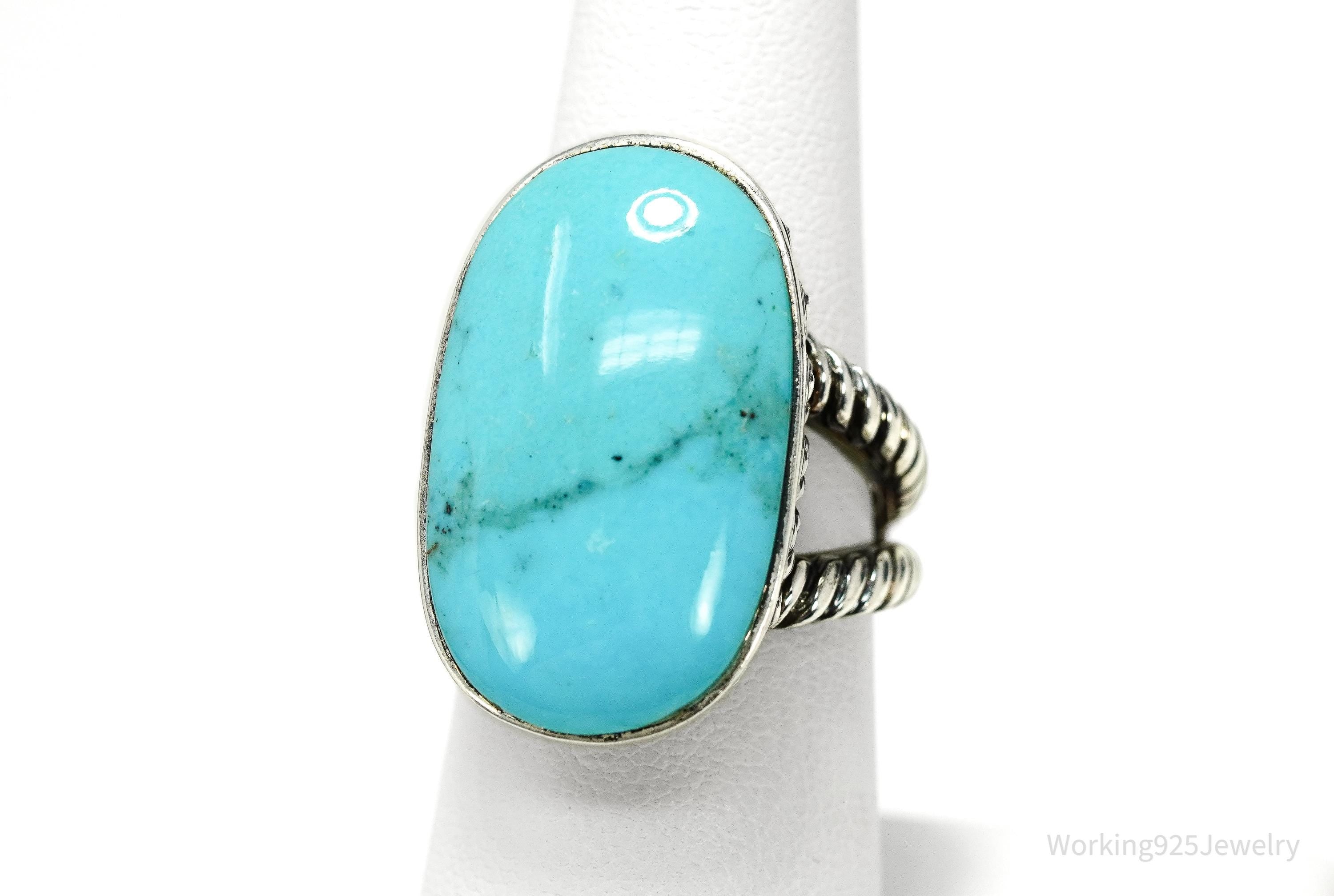Vintage Designer SX Large Turquoise Sterling Silver Ring - Size 7
