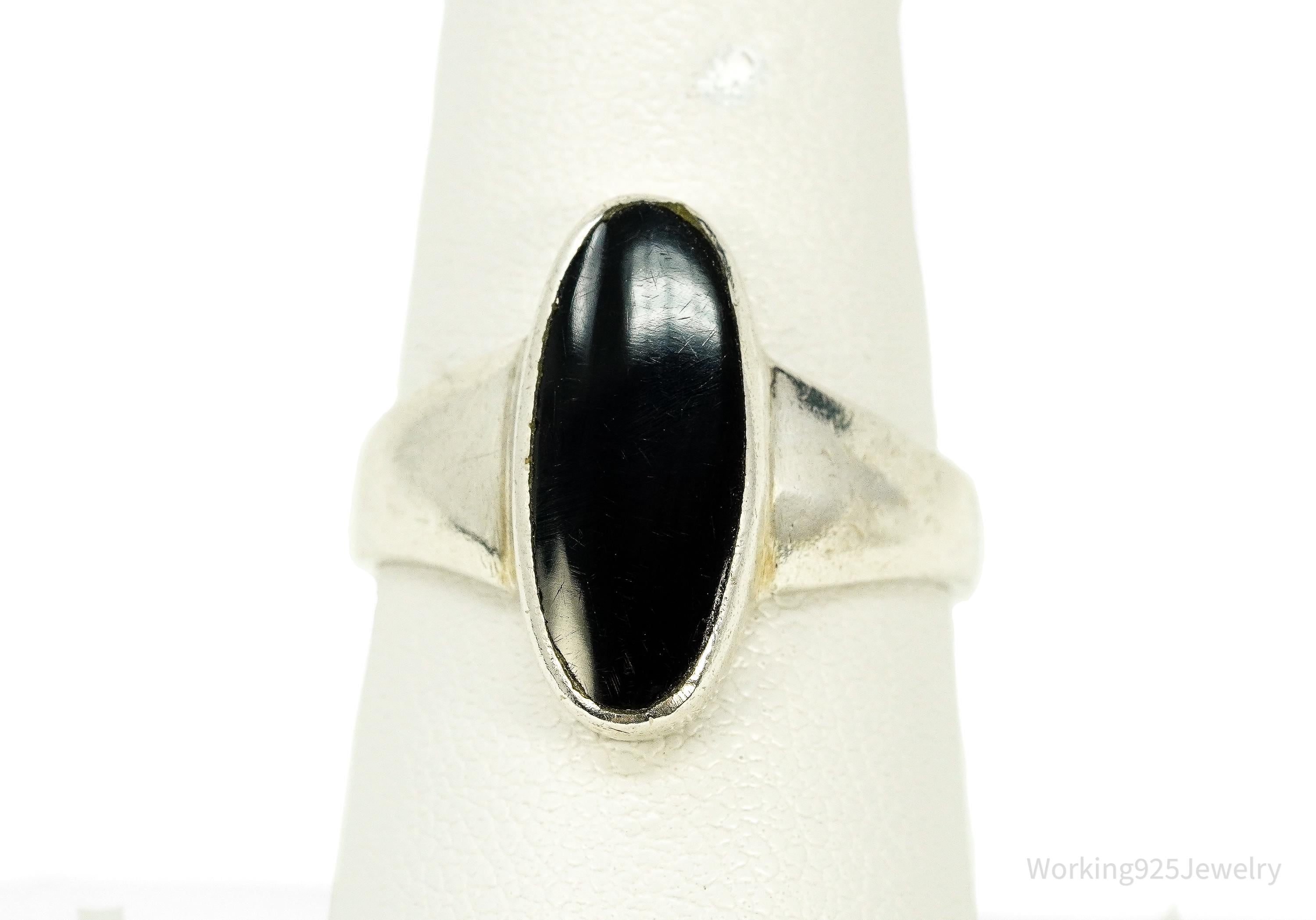Vintage Black Onyx Sterling Silver Ring - Size 7.25