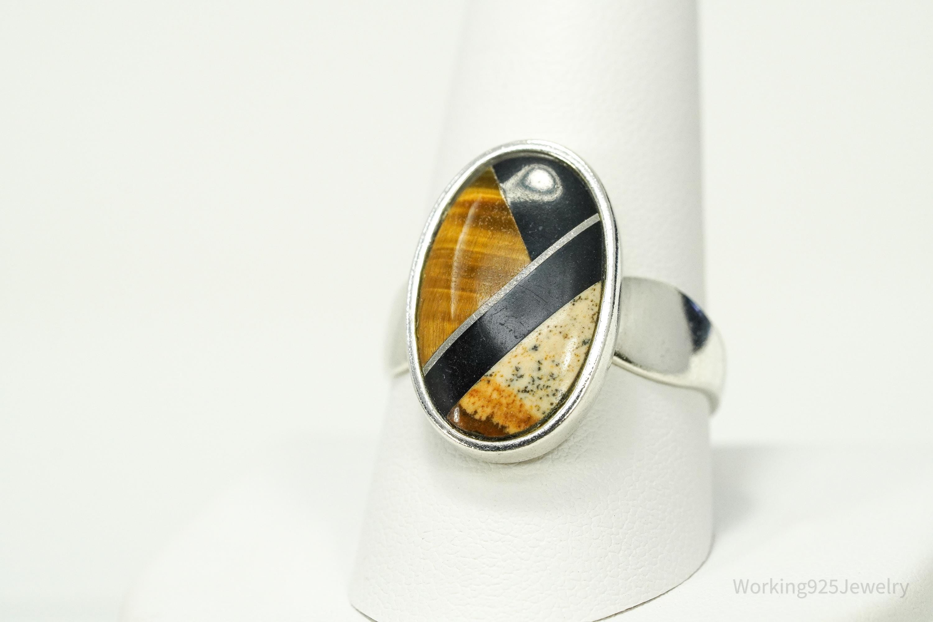 Vintage Desert Rose Trading Multi Stone Inlay Sterling Silver Ring Size 10.25