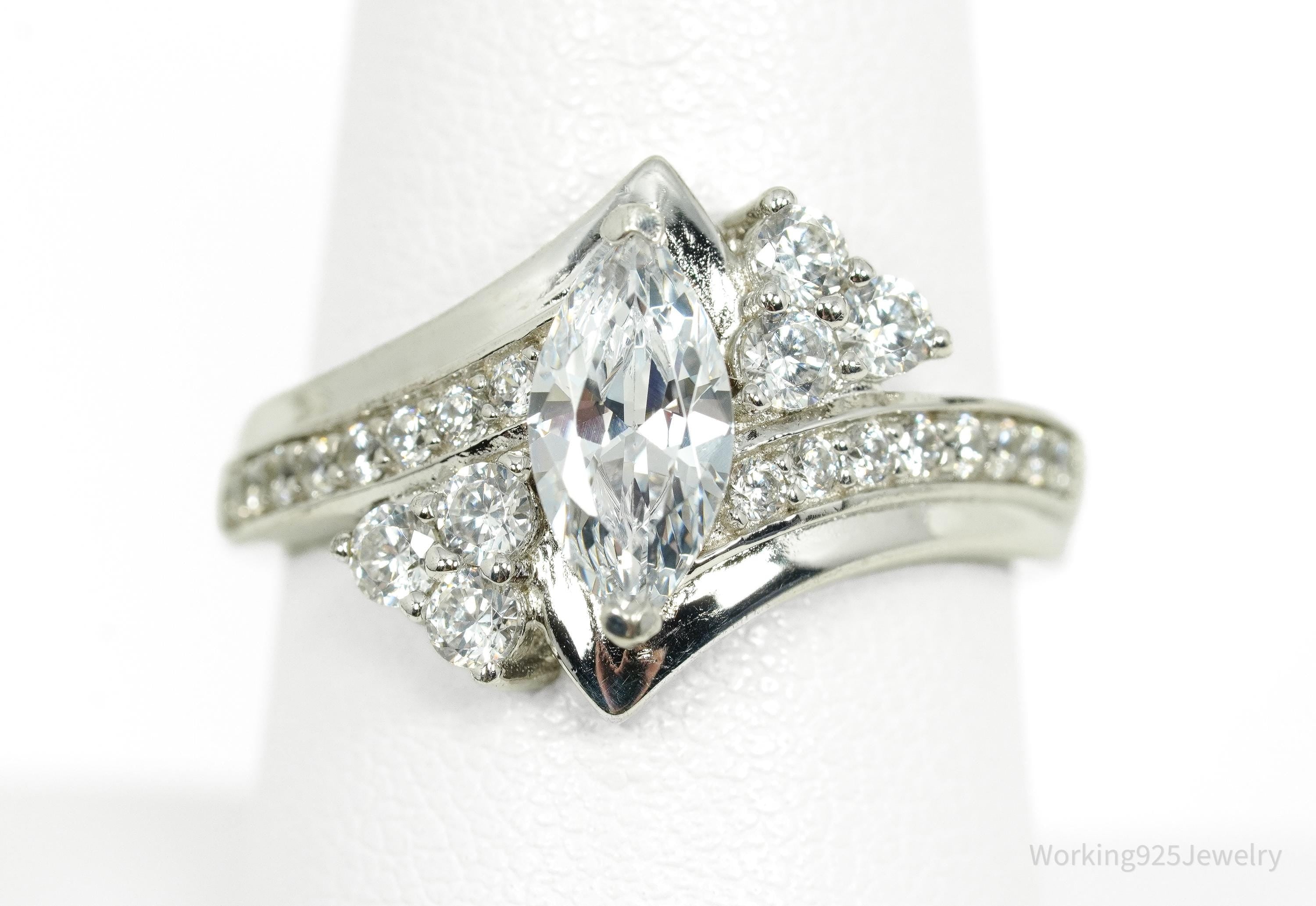 Vintage Cubic Zirconia Sterling Silver Ring Size 8.25