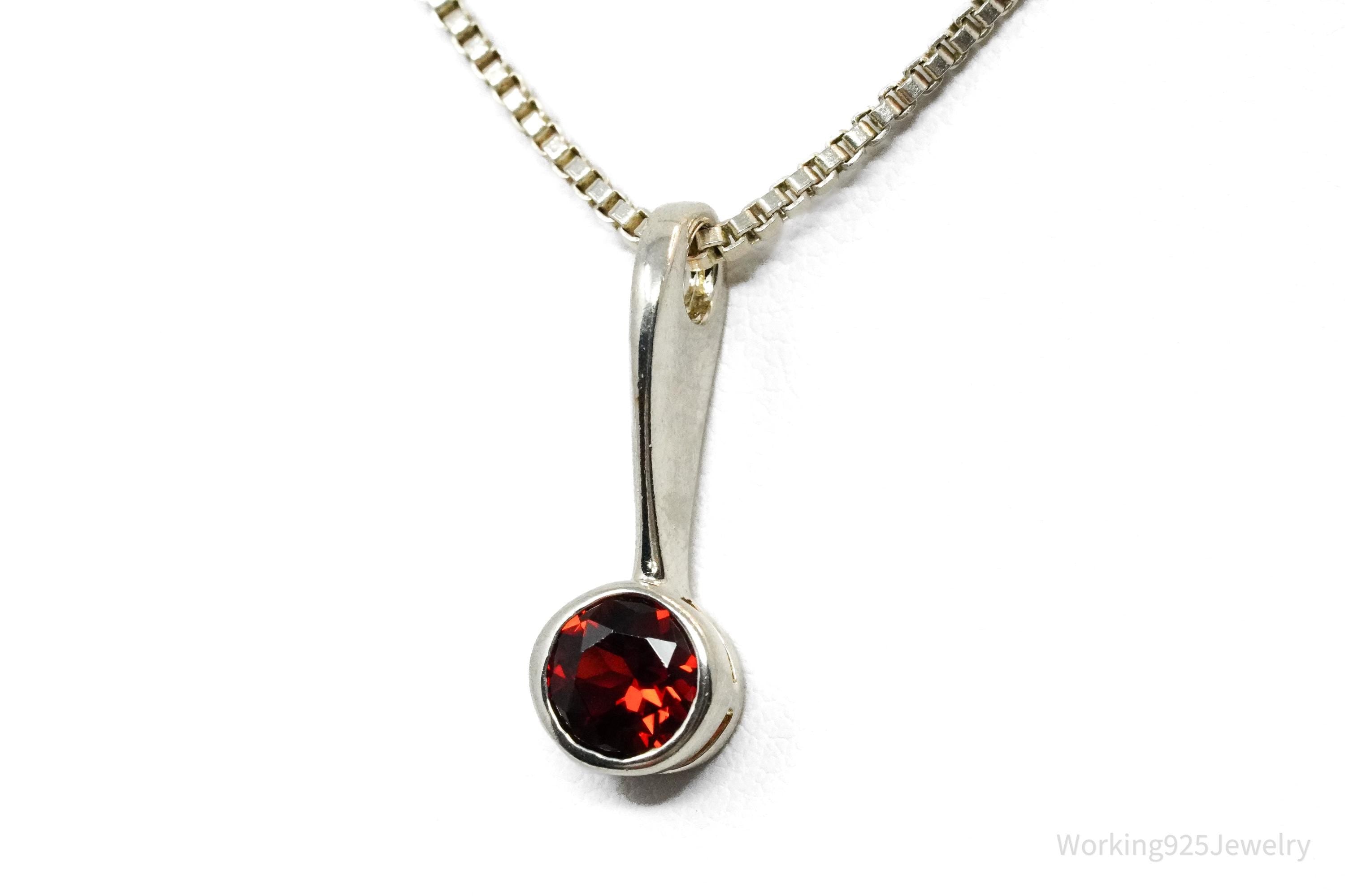 Vintage Garnet Sterling Silver Necklace 18"