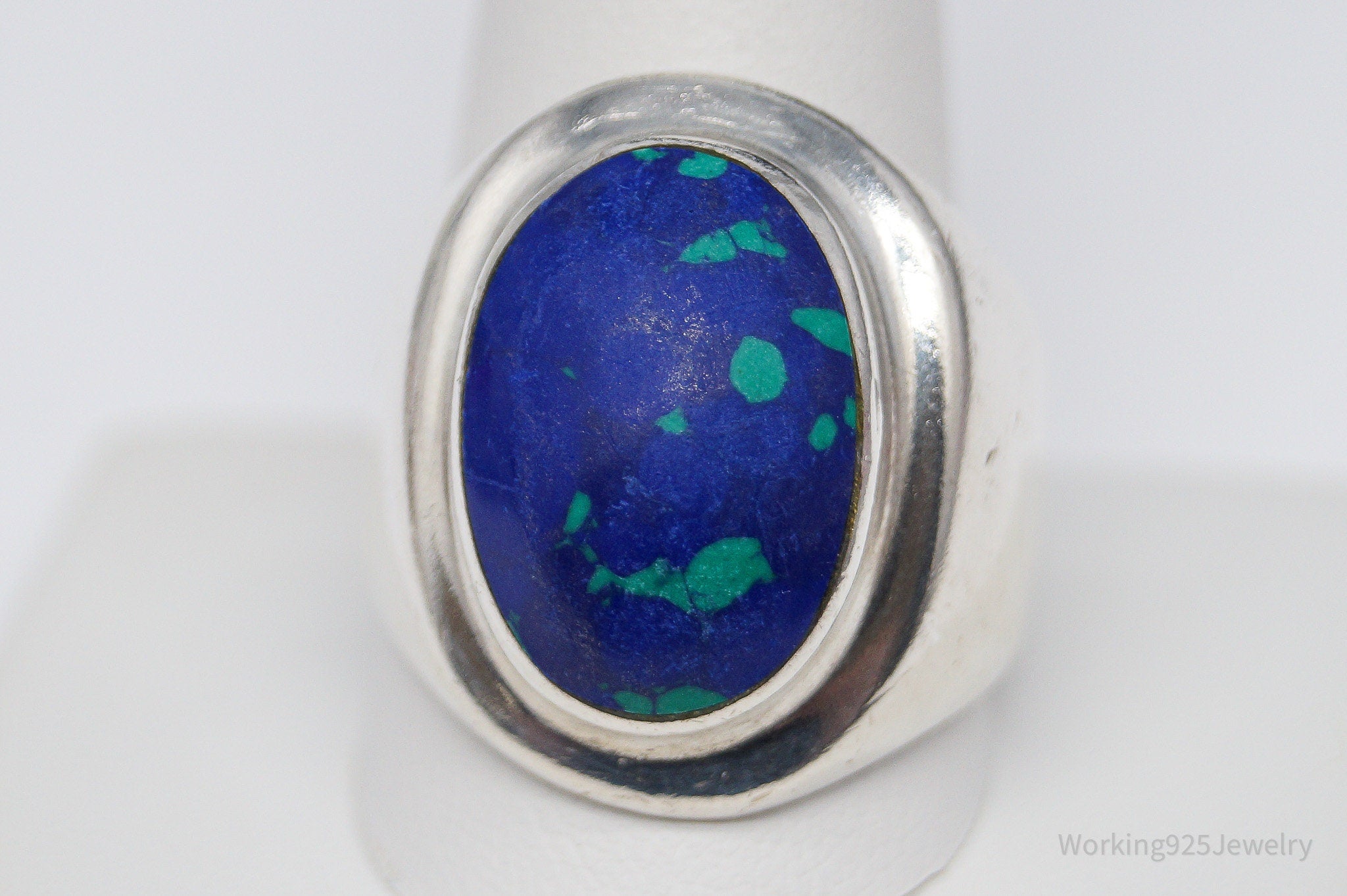 Vintage Mexico Azurite Malachite Sterling Silver Ring - Size 12.5