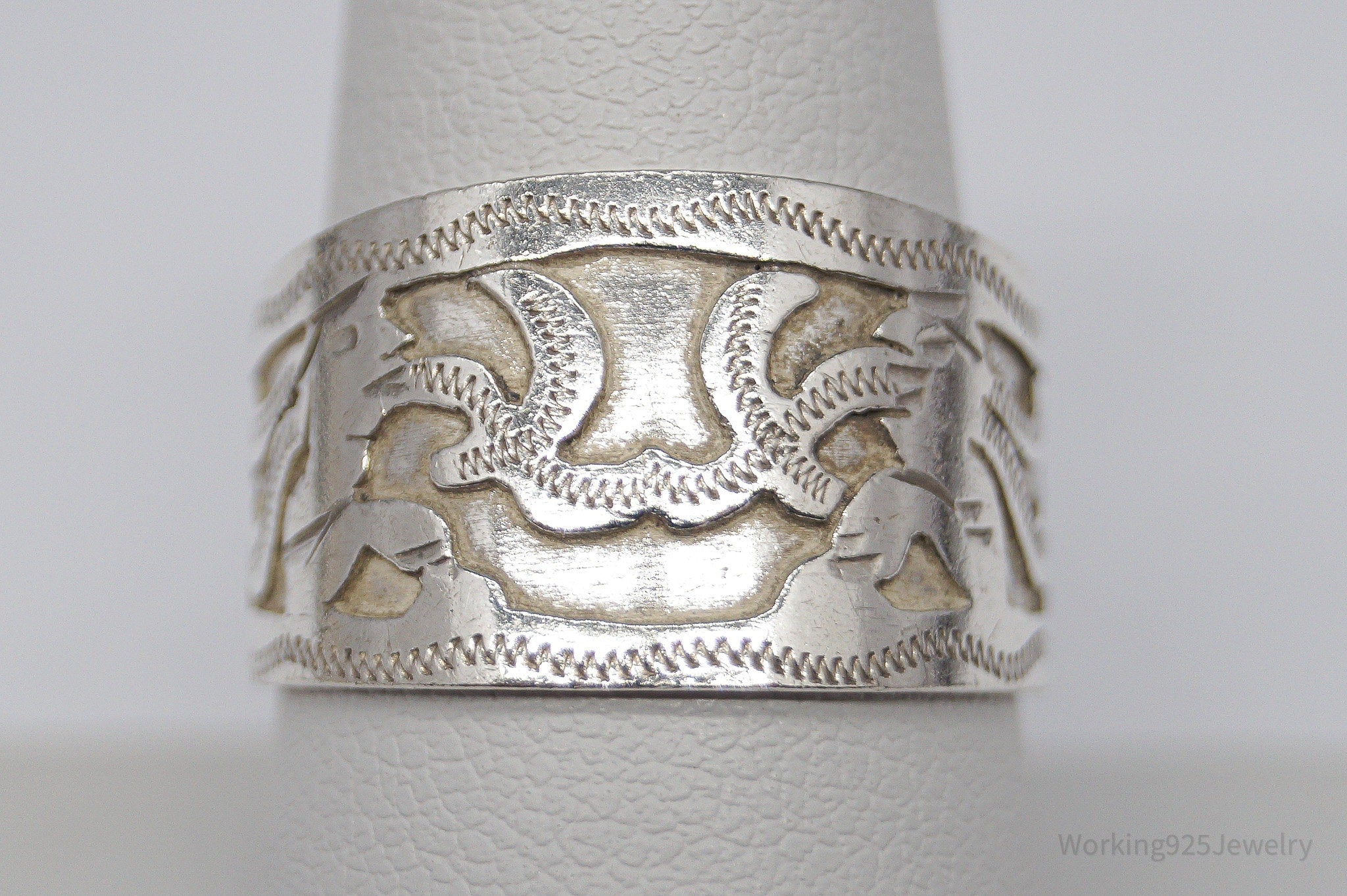 Vintage Guatemala 900 Silver Band Ring Size 9