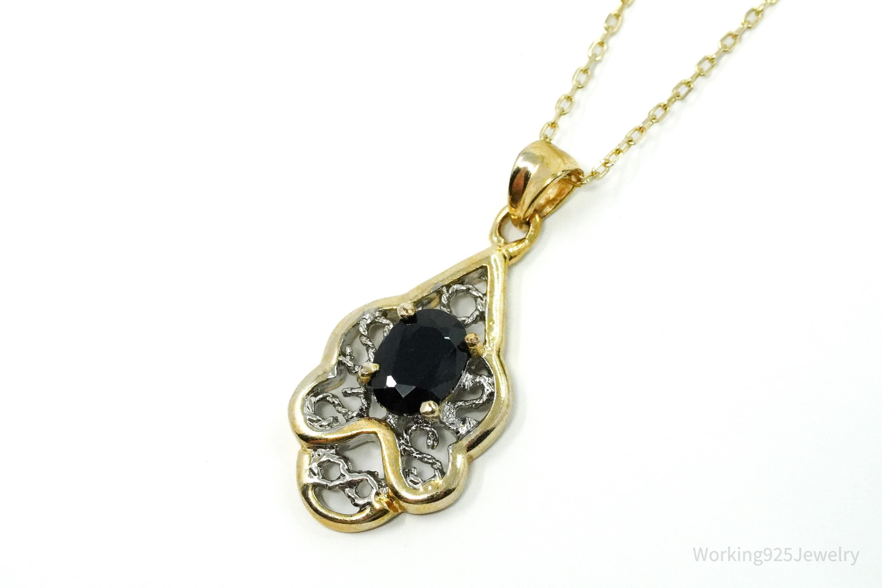 Vintage Sapphire Gold Vermeil Sterling Silver Necklace 18"