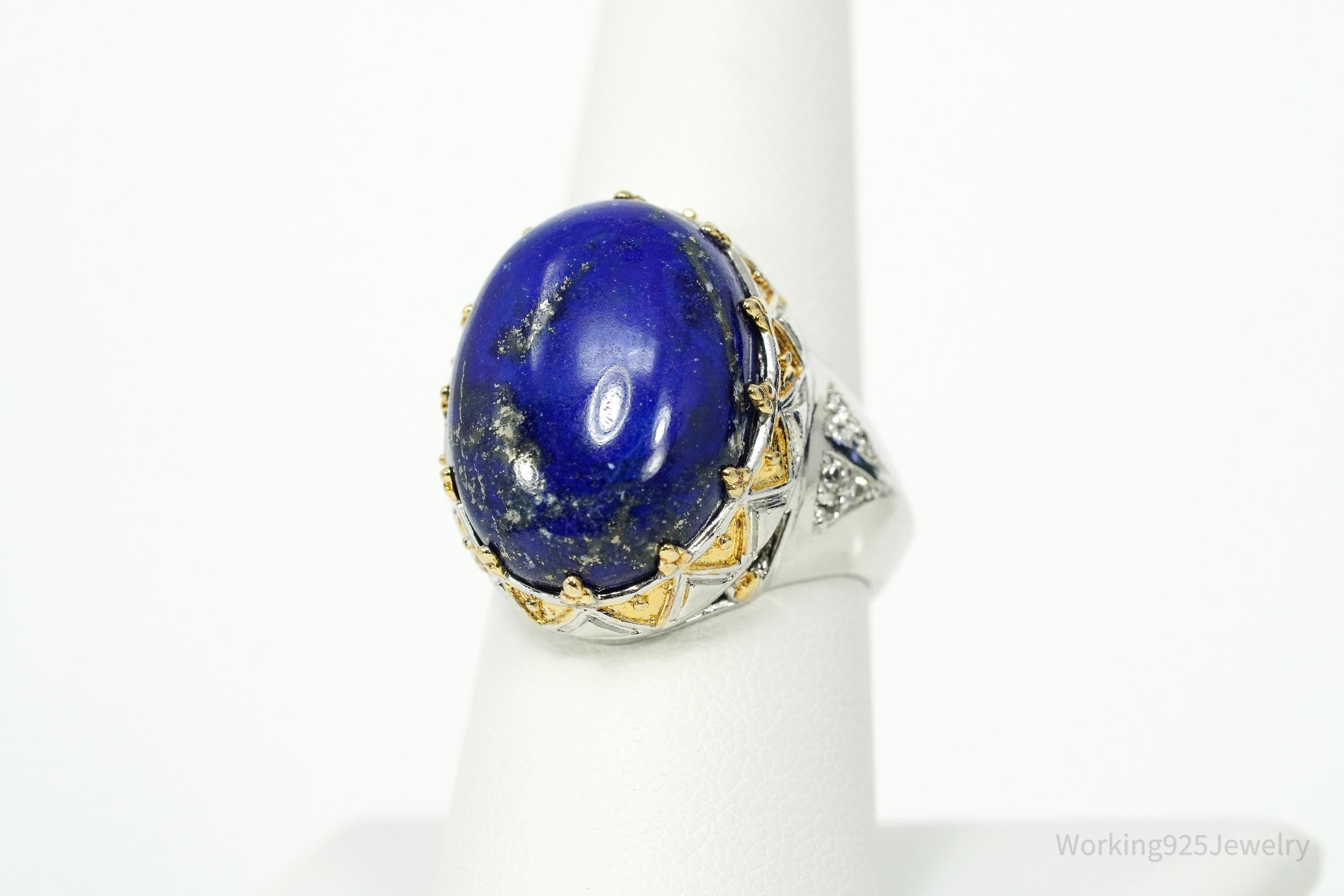 Michael Valitutti Lapis Lazuli White Sapphire Yellow Gold Sterling Silver Ring SZ 8