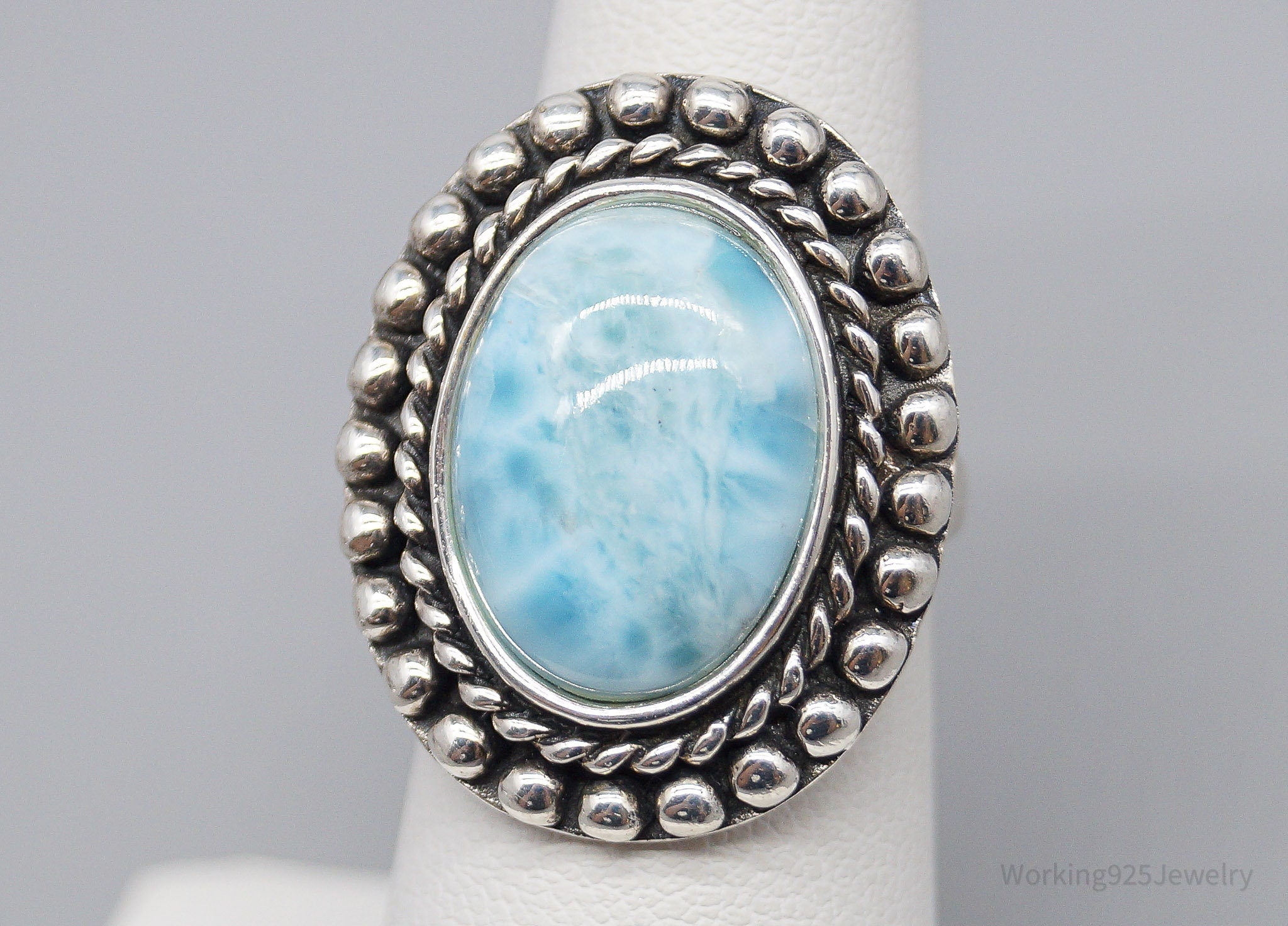 Vintage Designer NK Blue Larimar Sterling Silver Ring - Size 5.75