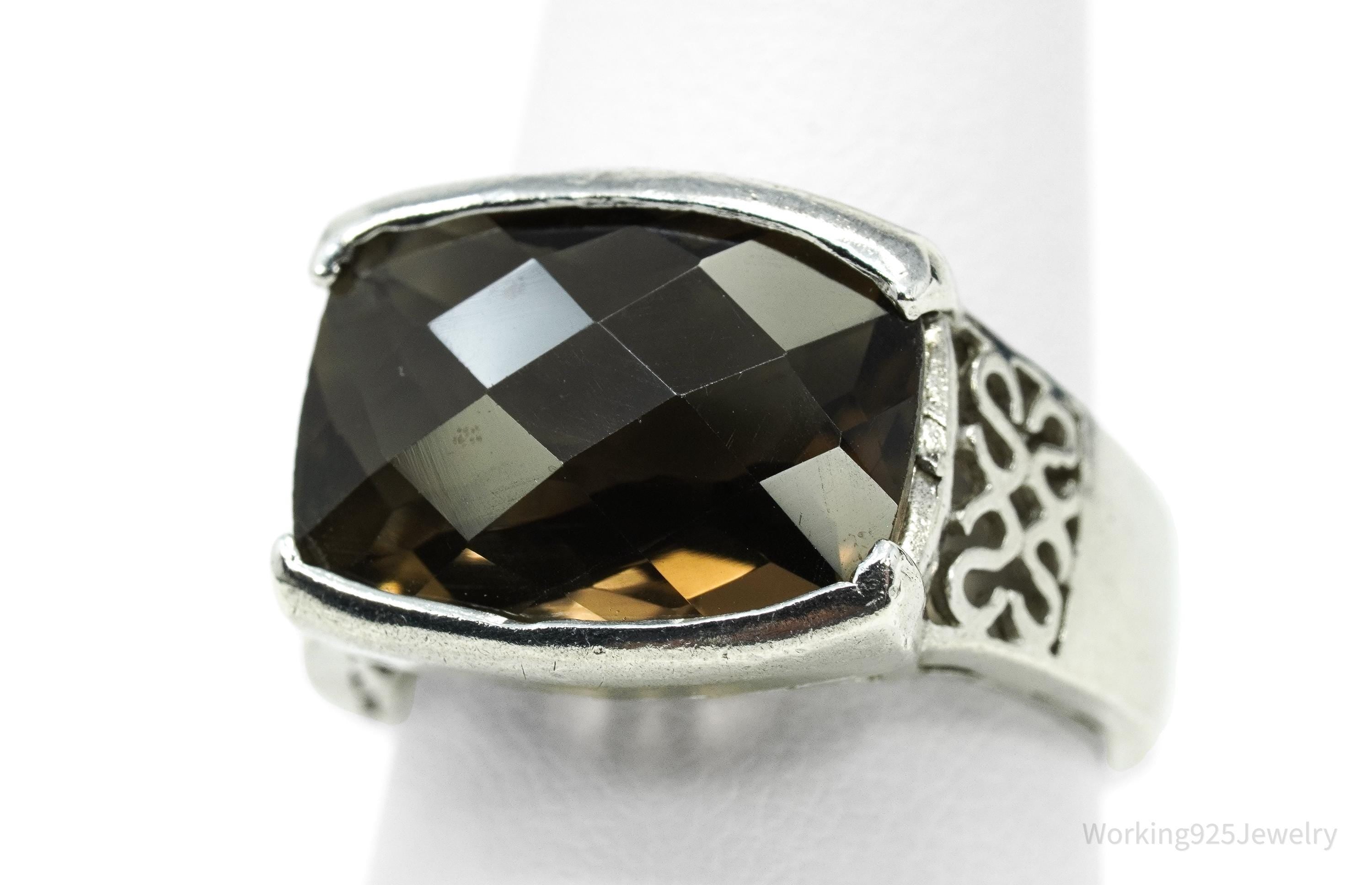 Vintage Large Smoky Topaz Sterling Silver Ring - Size 7.25