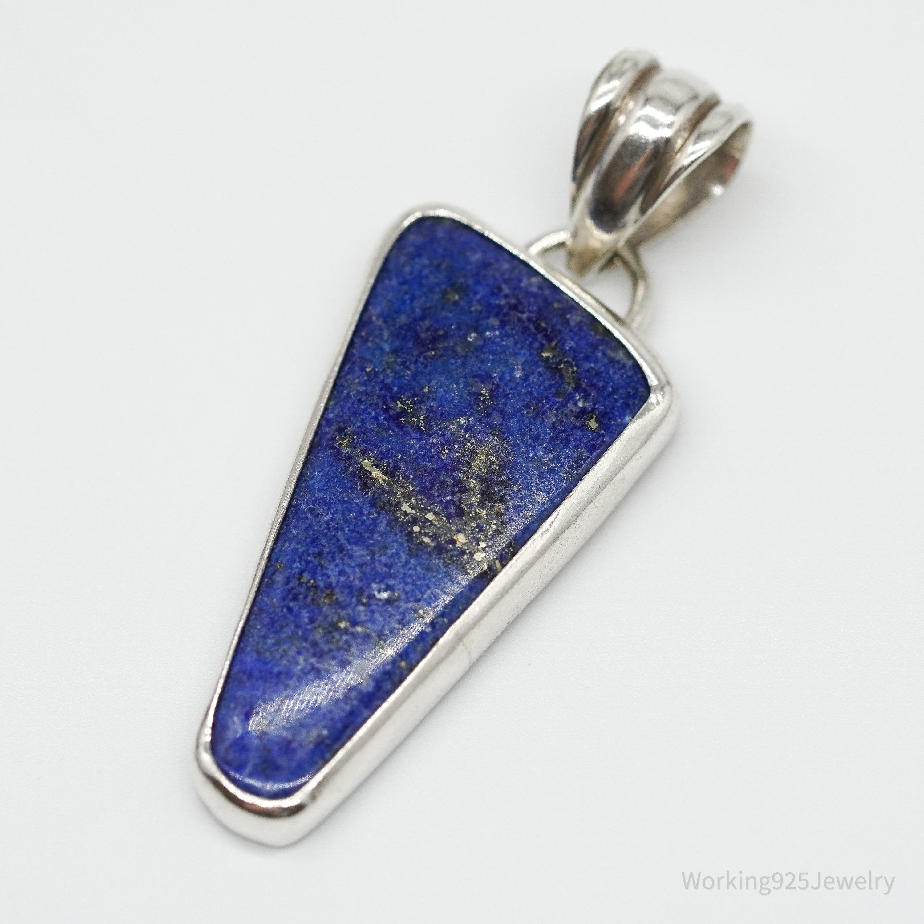 Vintage Large Lapis Lazuli Sterling Silver Necklace Pendant