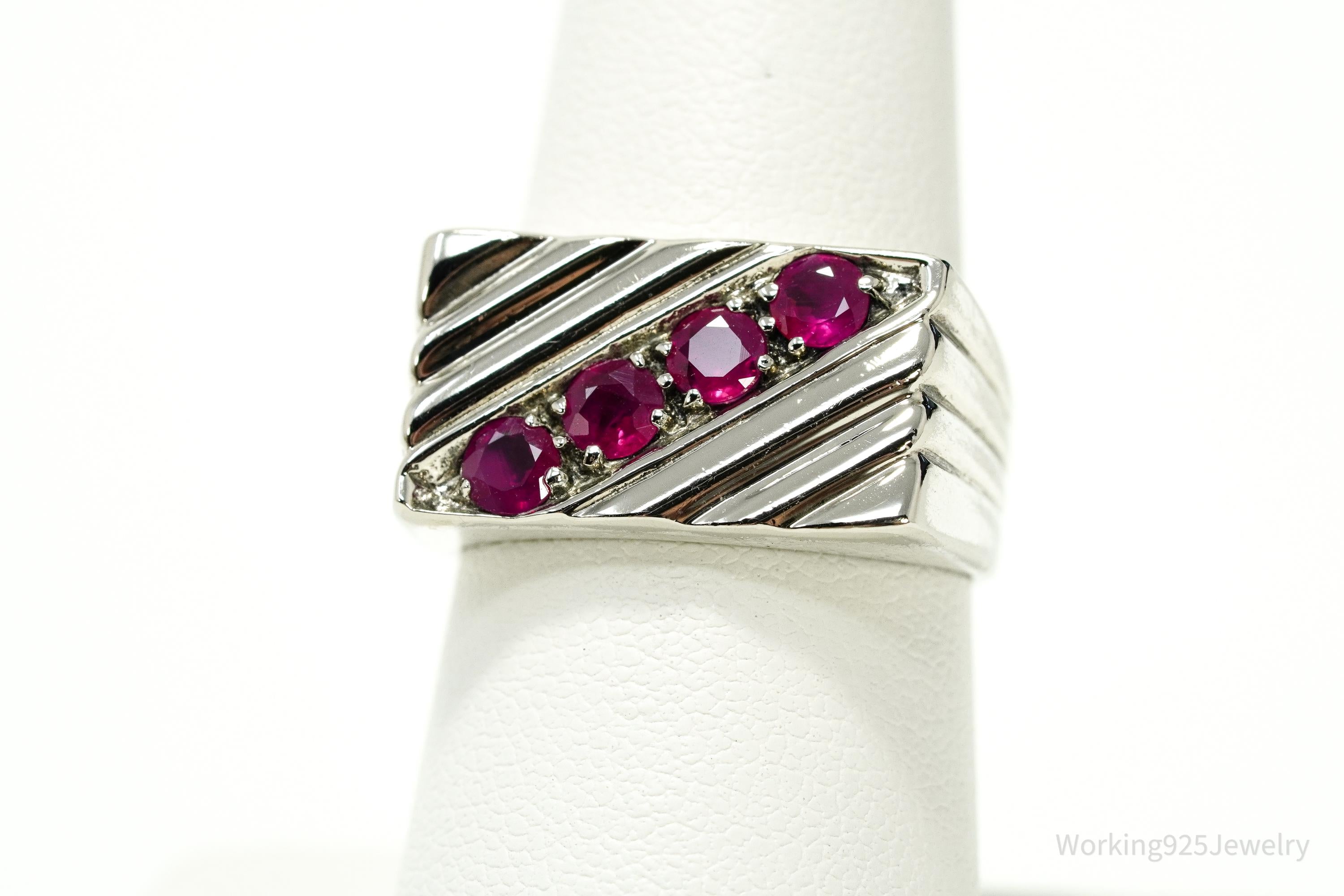 Vintage Ruby Sterling Silver Ring - Size 7.25