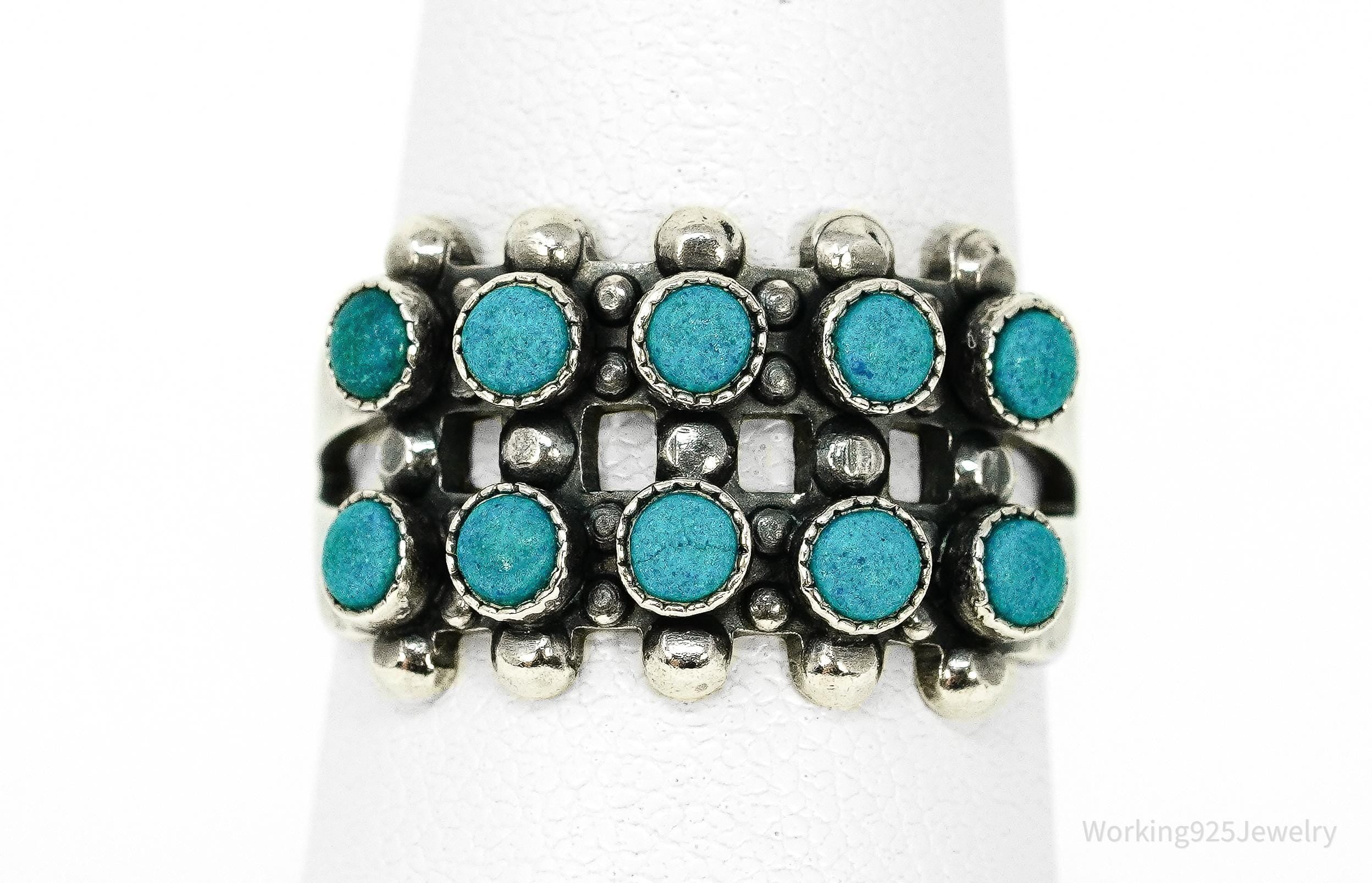 Vintage Handmade Native American Turquoise Sterling Silver Ring - Size 7.25