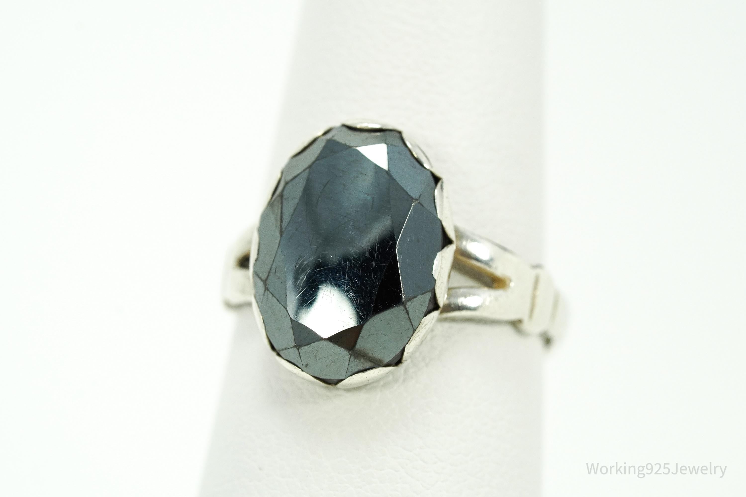 Vintage Native Bell Trading Post Hematite Sterling Silver Ring - Size 7