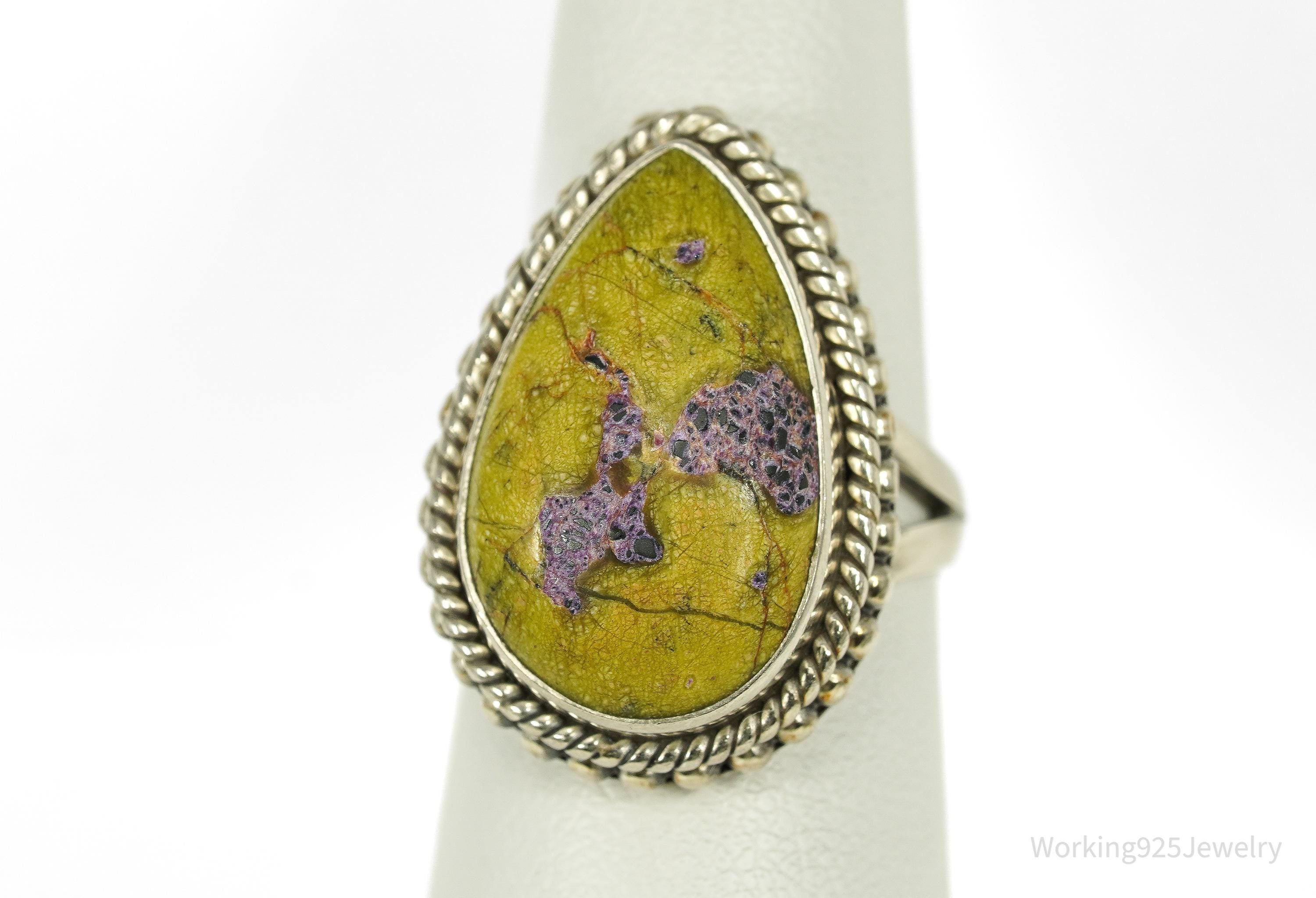 Vintage Large Atlantisite Sterling Silver Ring - Size 6