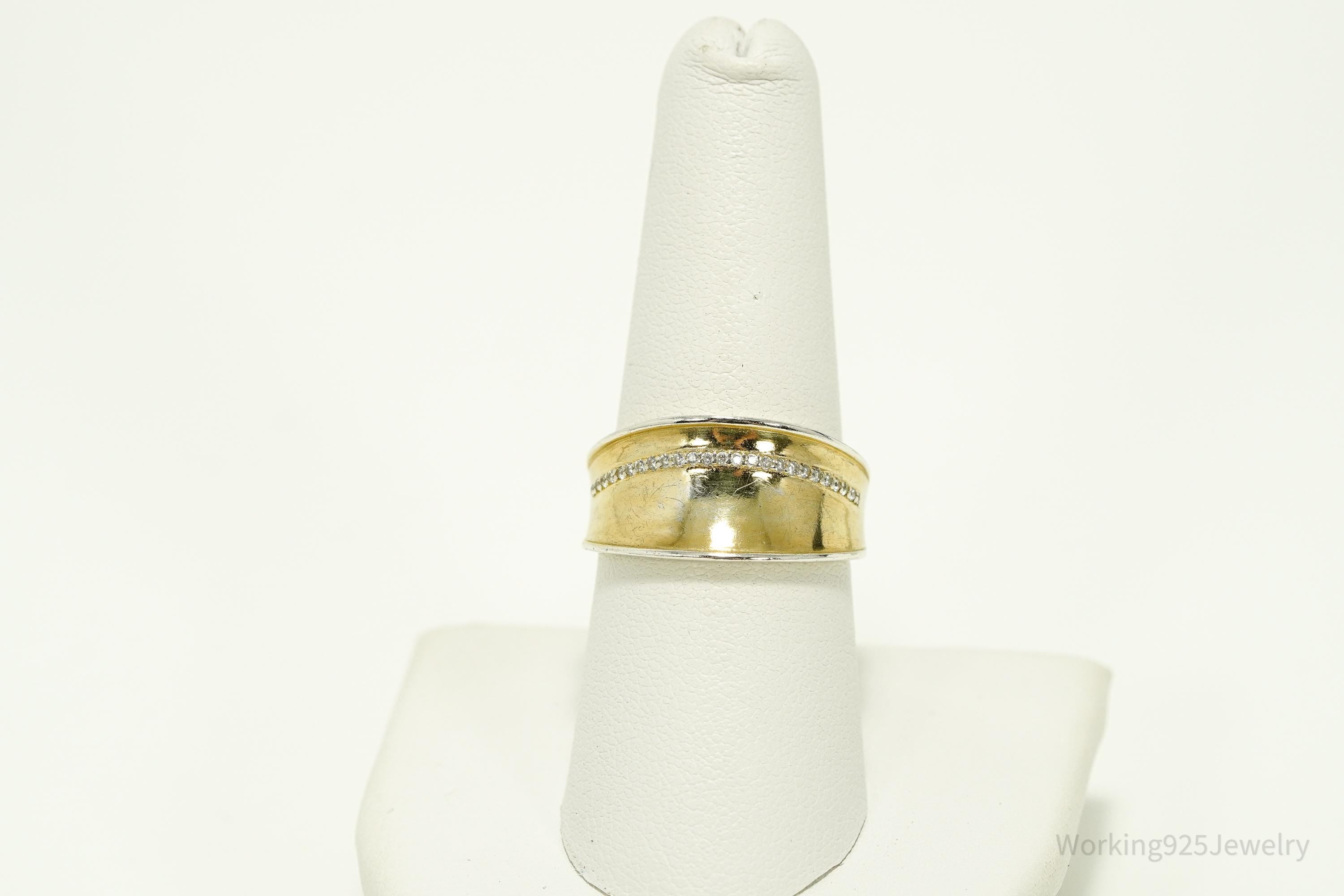 Vintage Cubic Zirconia Gold Vermeil Sterling Silver Ring - Size 8