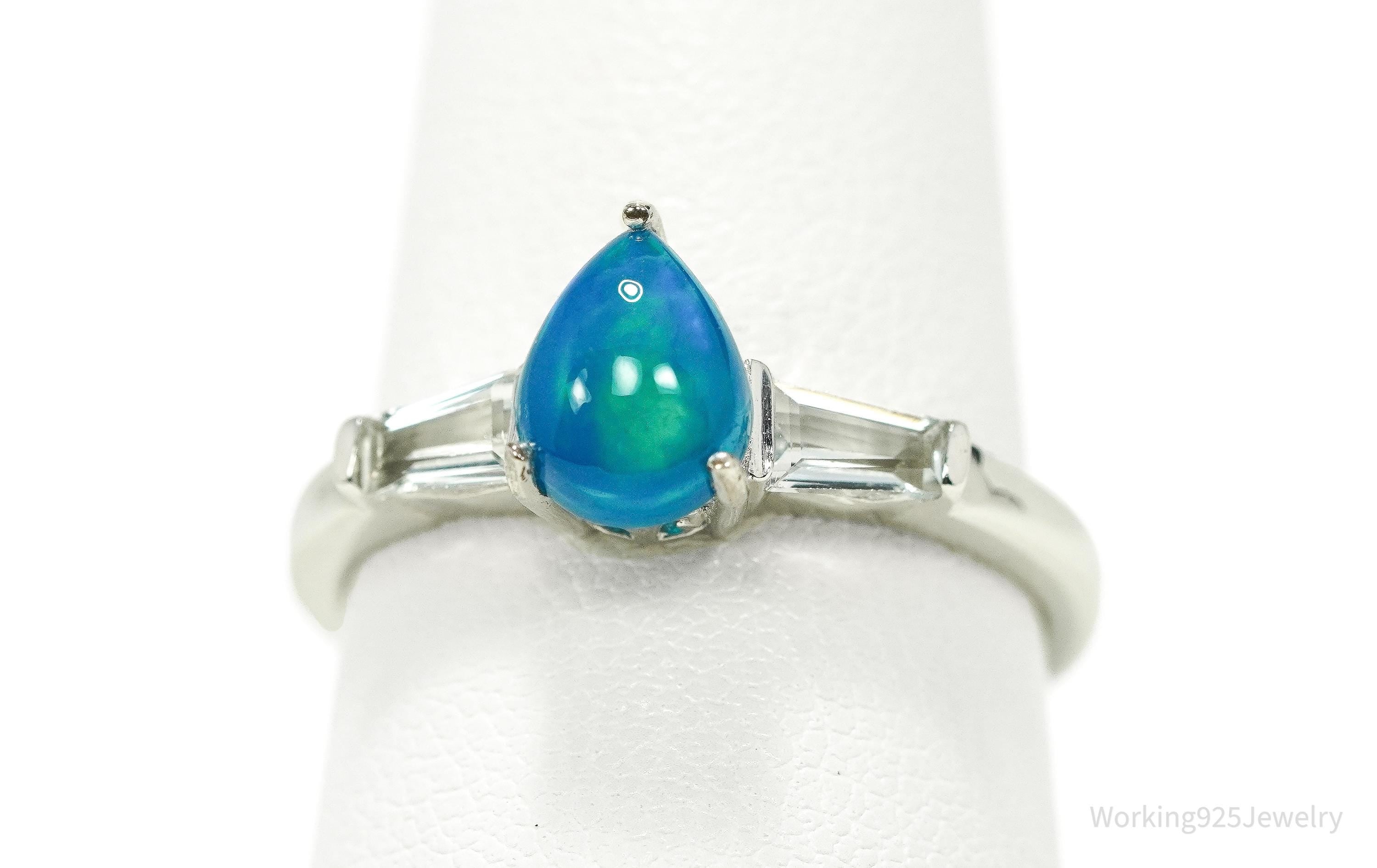 D'Joy Blue Opal & Cubic Zirconia Sterling Silver Ring - Size 8.25