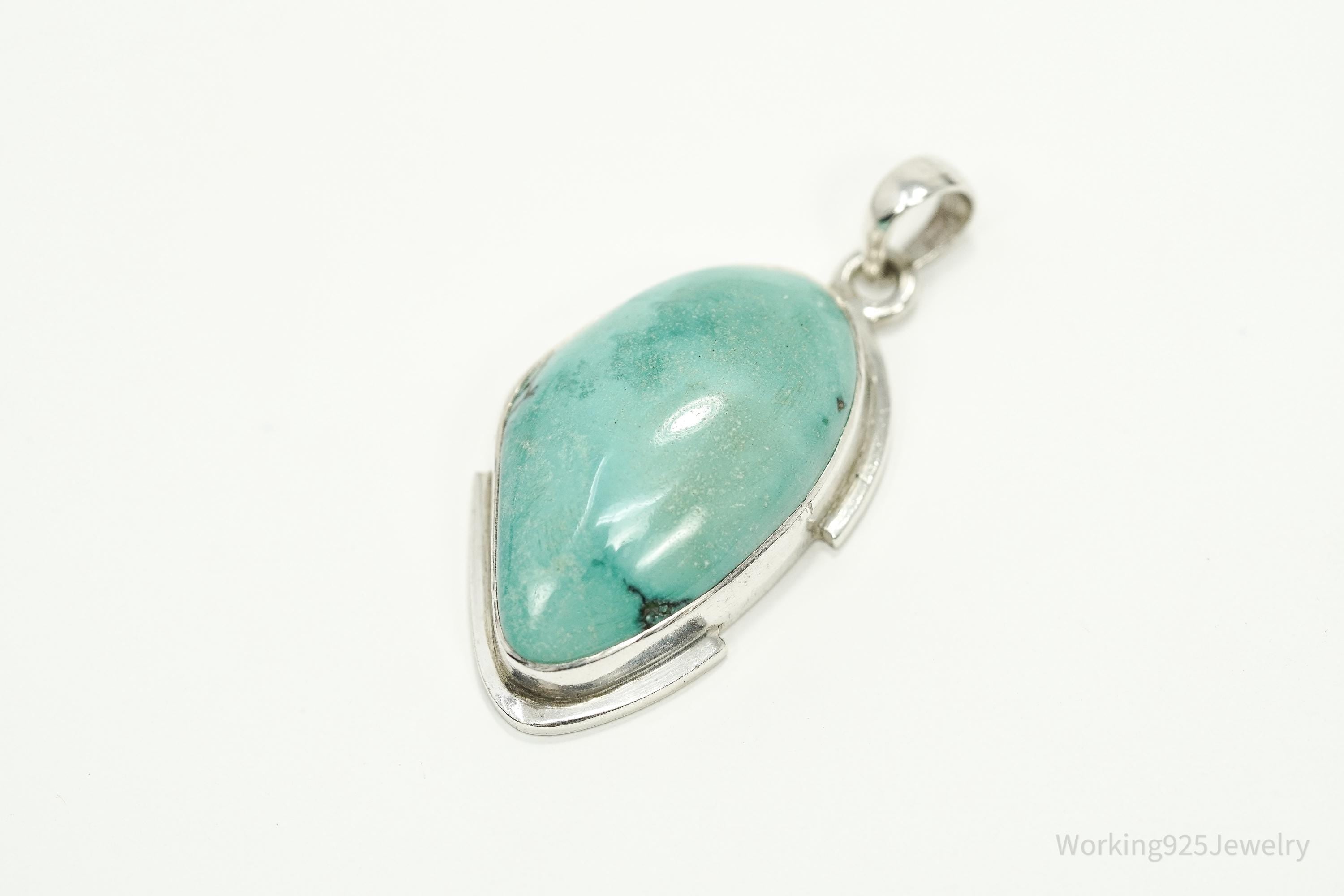 Vintage Turquoise Sterling Silver Pendant 1 5/8"