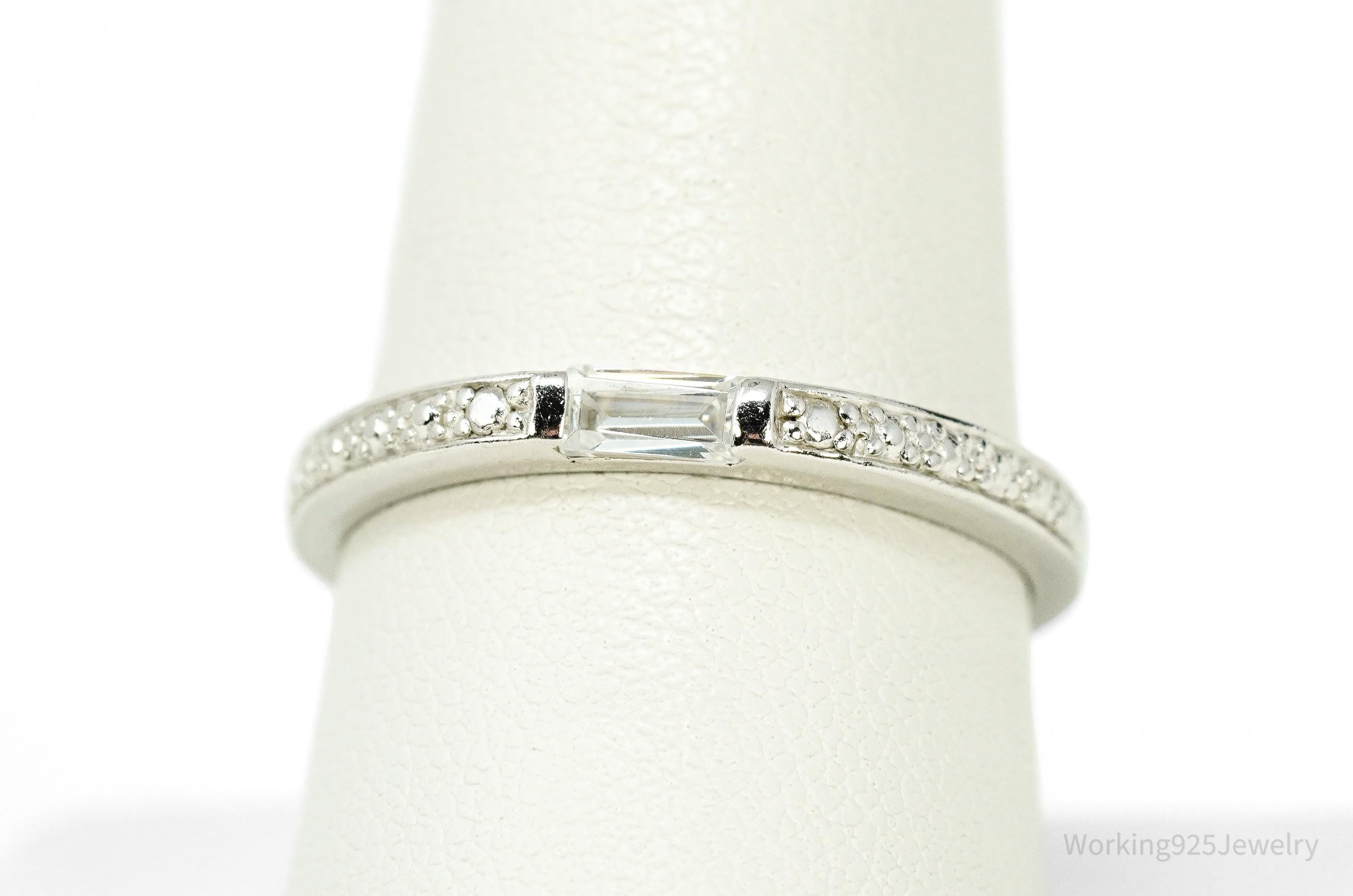 Vintage Cubic Zirconia Sterling Silver Band Ring - Size 9.25