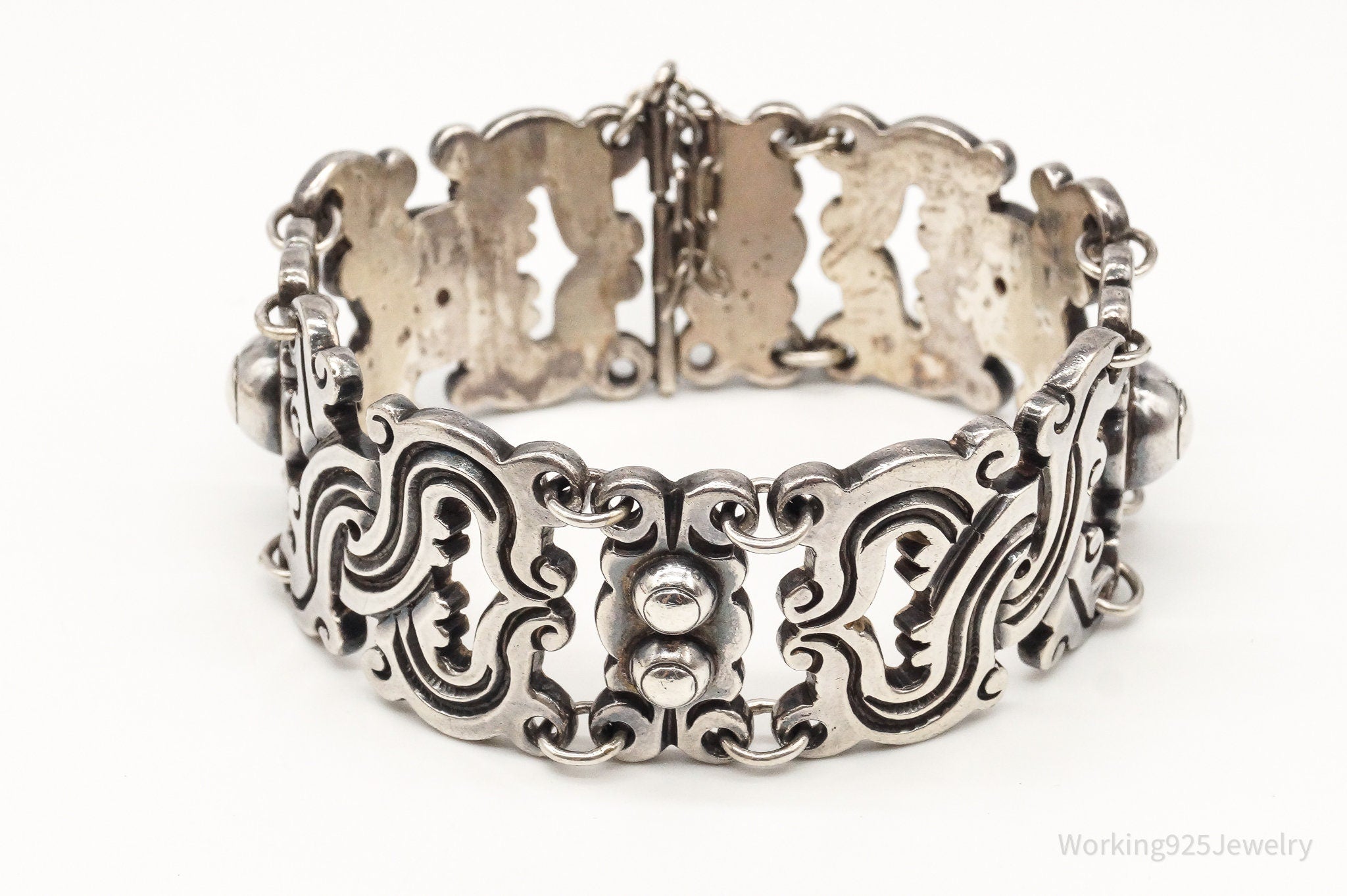 Vintage Made In Taxco Modernist 980 Silver Panel Bracelet