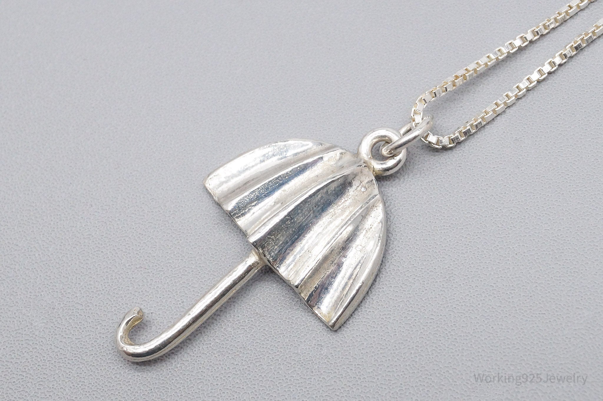 Vintage Handmade Modernist Umbrella Sterling Silver Necklace 18"