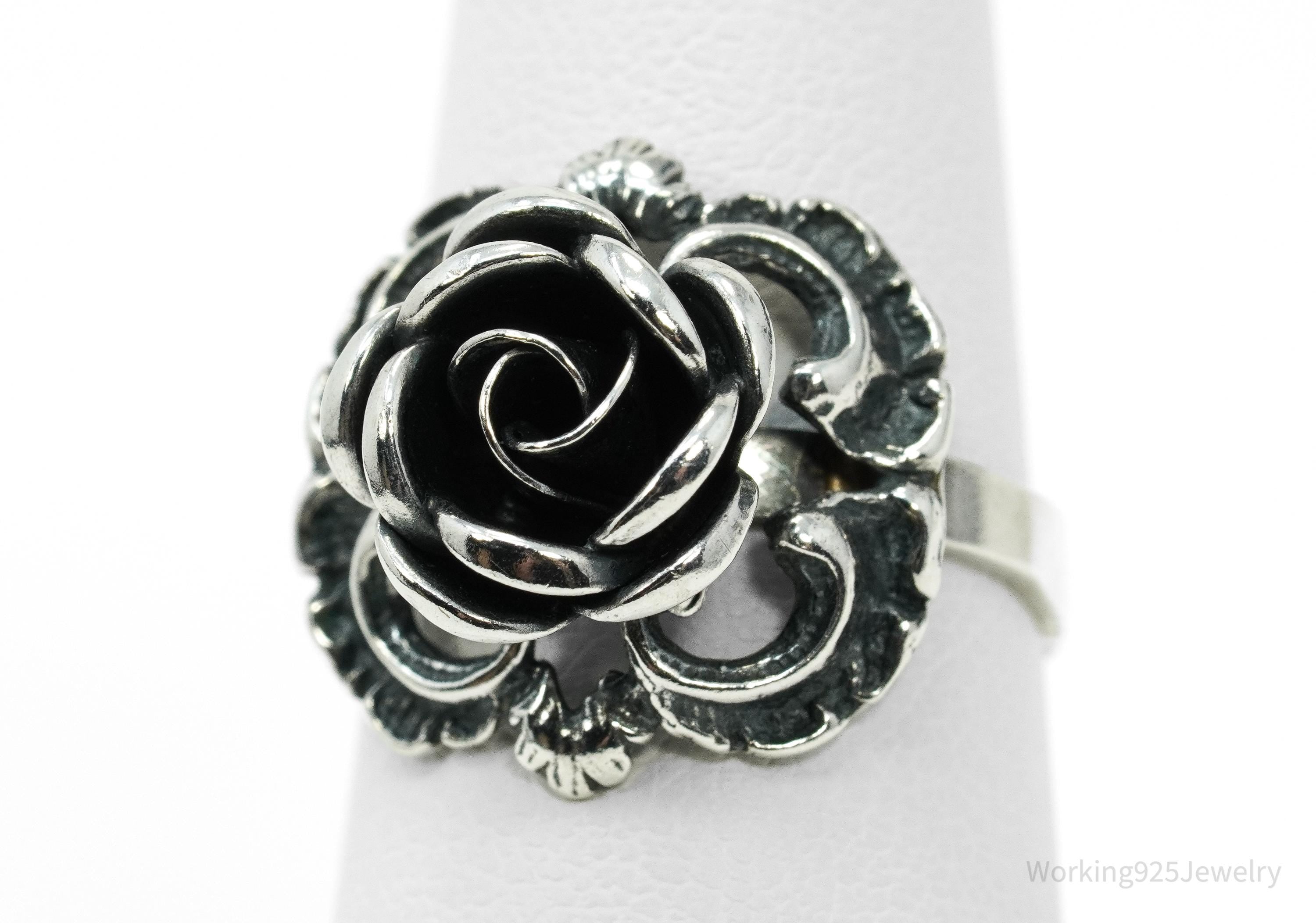Vintage German Modernist Theodor Klotz Midcentury Flower Sterling Silver Ring - Size 7