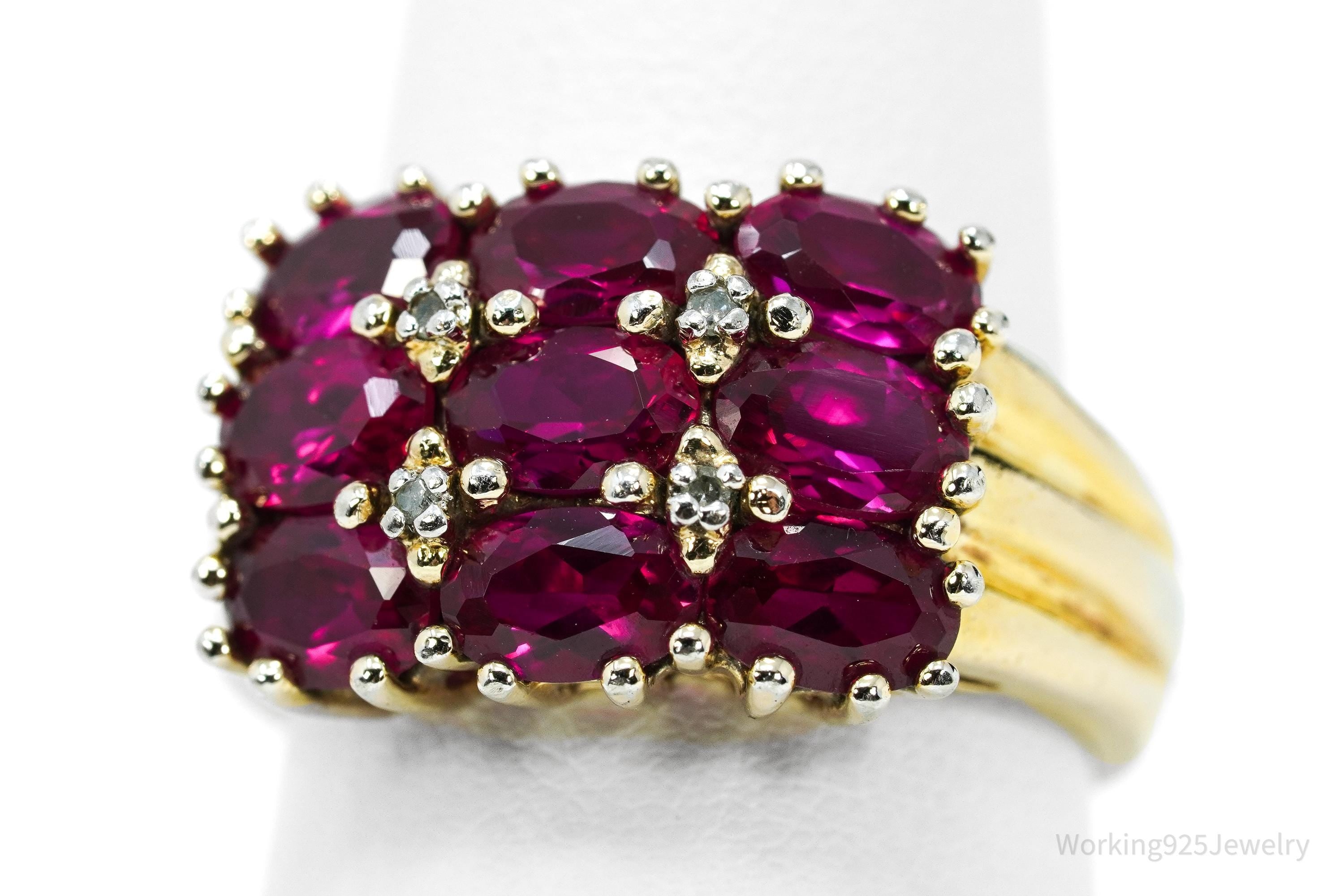 Designer Ross Simons Ruby & Diamond Gold Over Sterling Silver Ring - Size 9