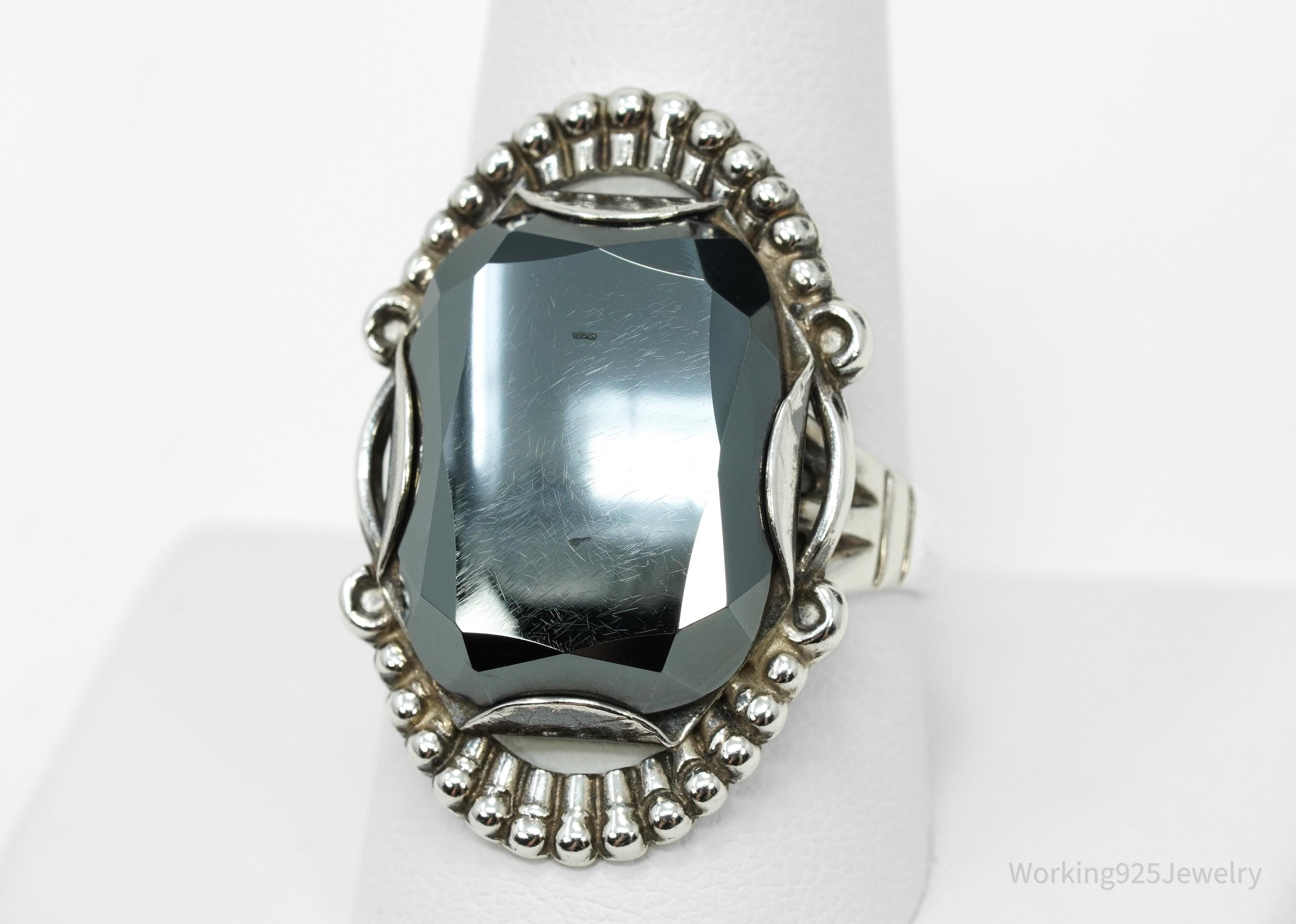 Vintage Native Bell Trading Post Hematite Sterling Silver Ring - Size 10
