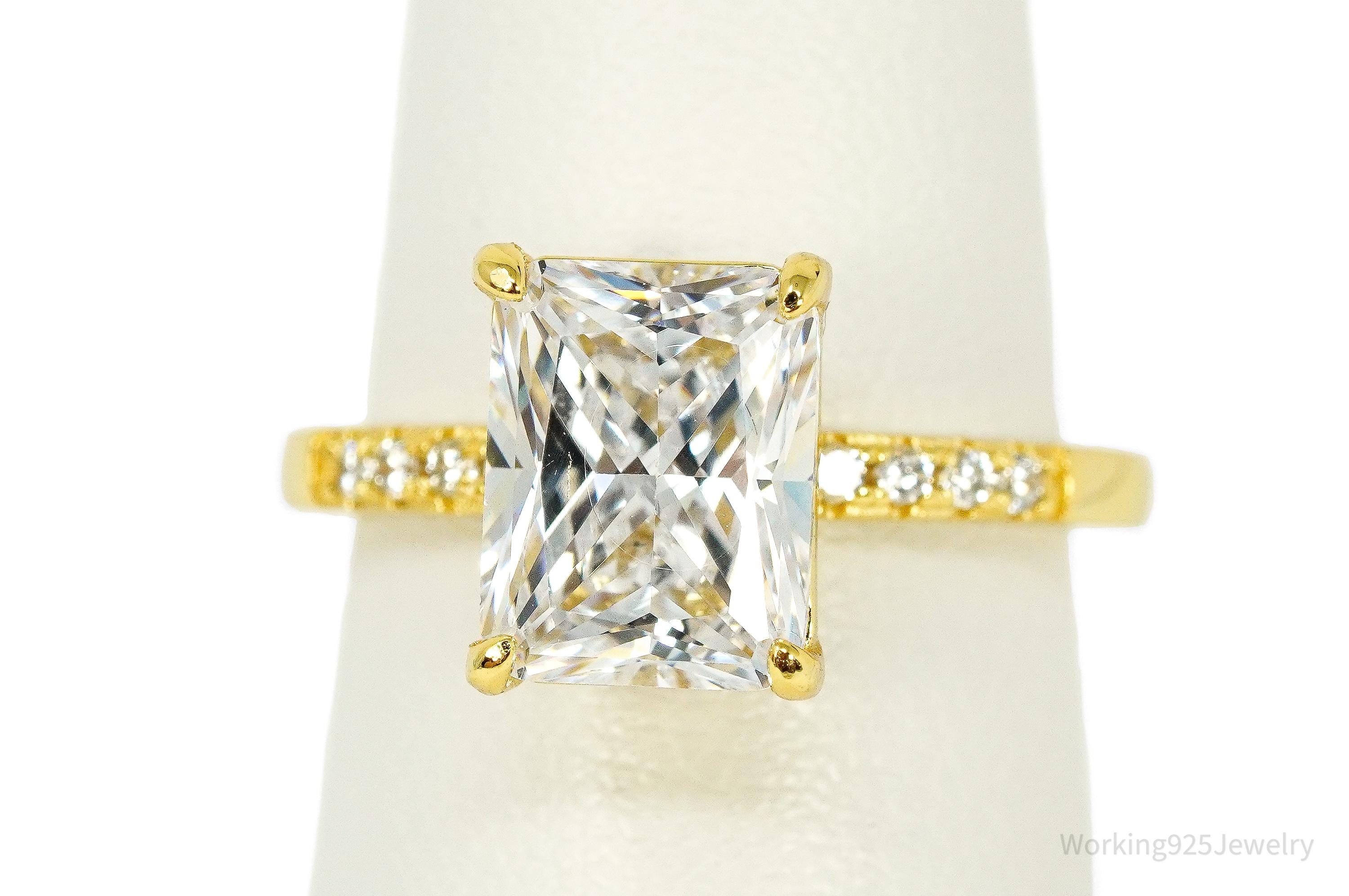 Vintage Cubic Zirconia Gold Vermeil Sterling Silver Ring - Size 5