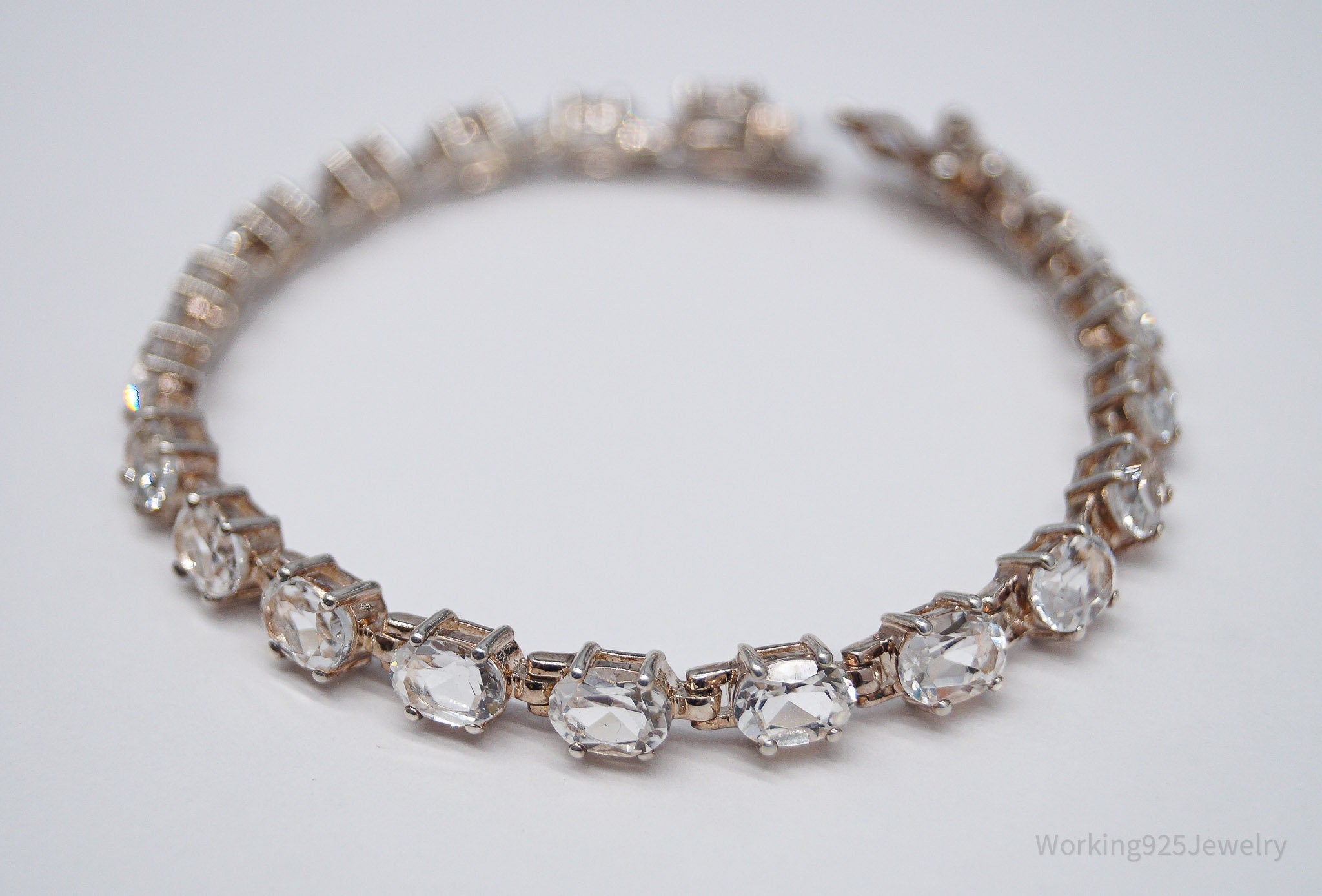 Vintage Large White Topaz Sterling Silver Bracelet - 7 7/8"