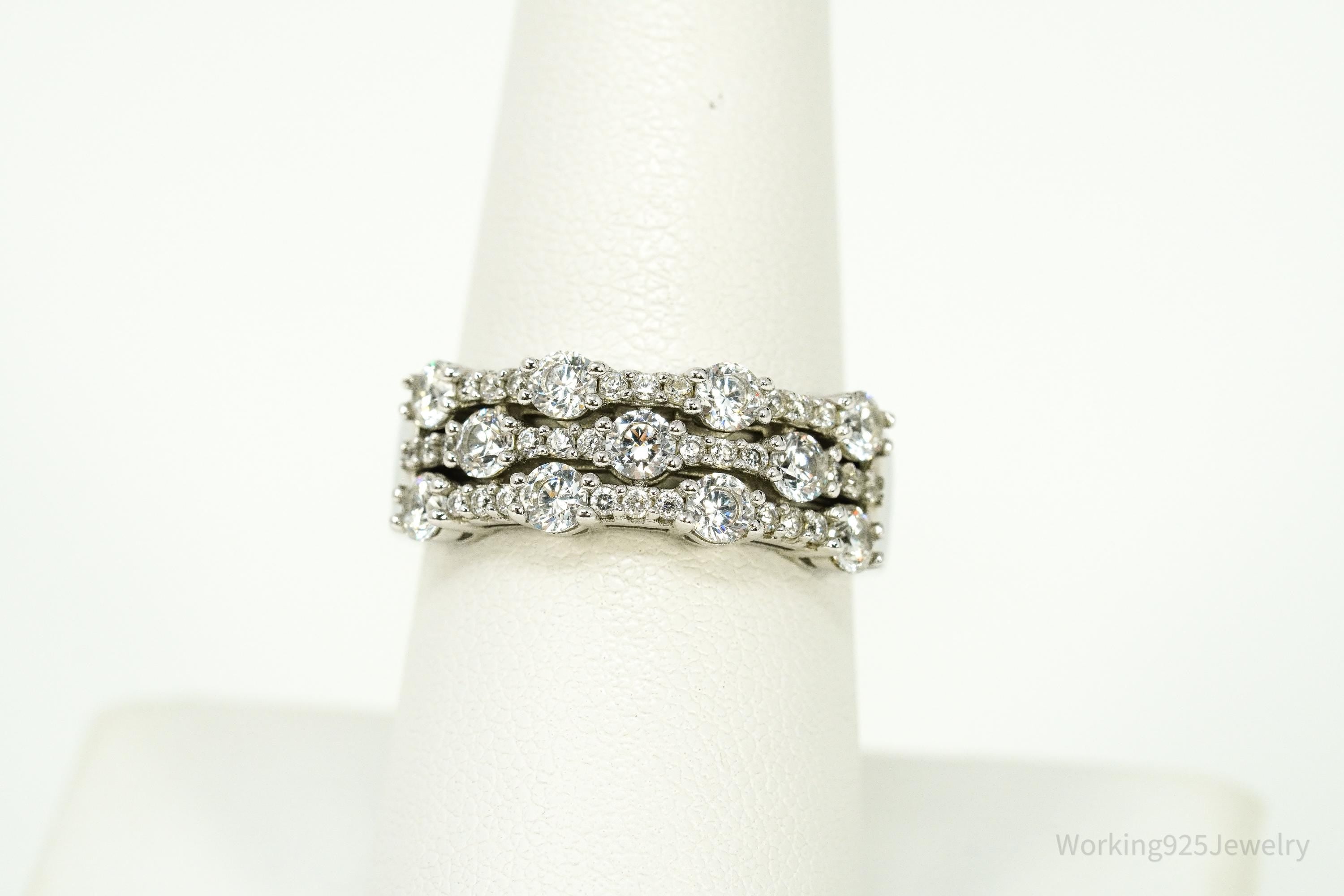 Vintage Cubic Zirconia Sterling Silver Band Ring - Size 8