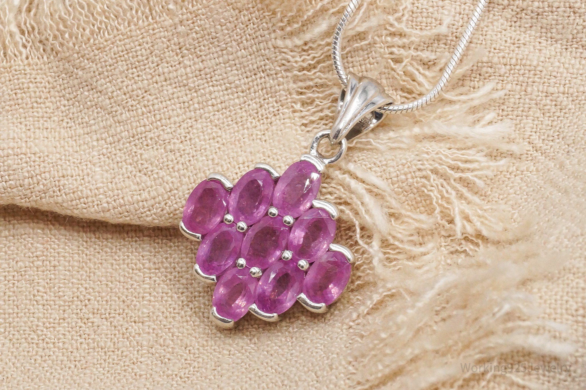 Vintage Pink Sapphire Sterling Silver Chain Necklace 18"