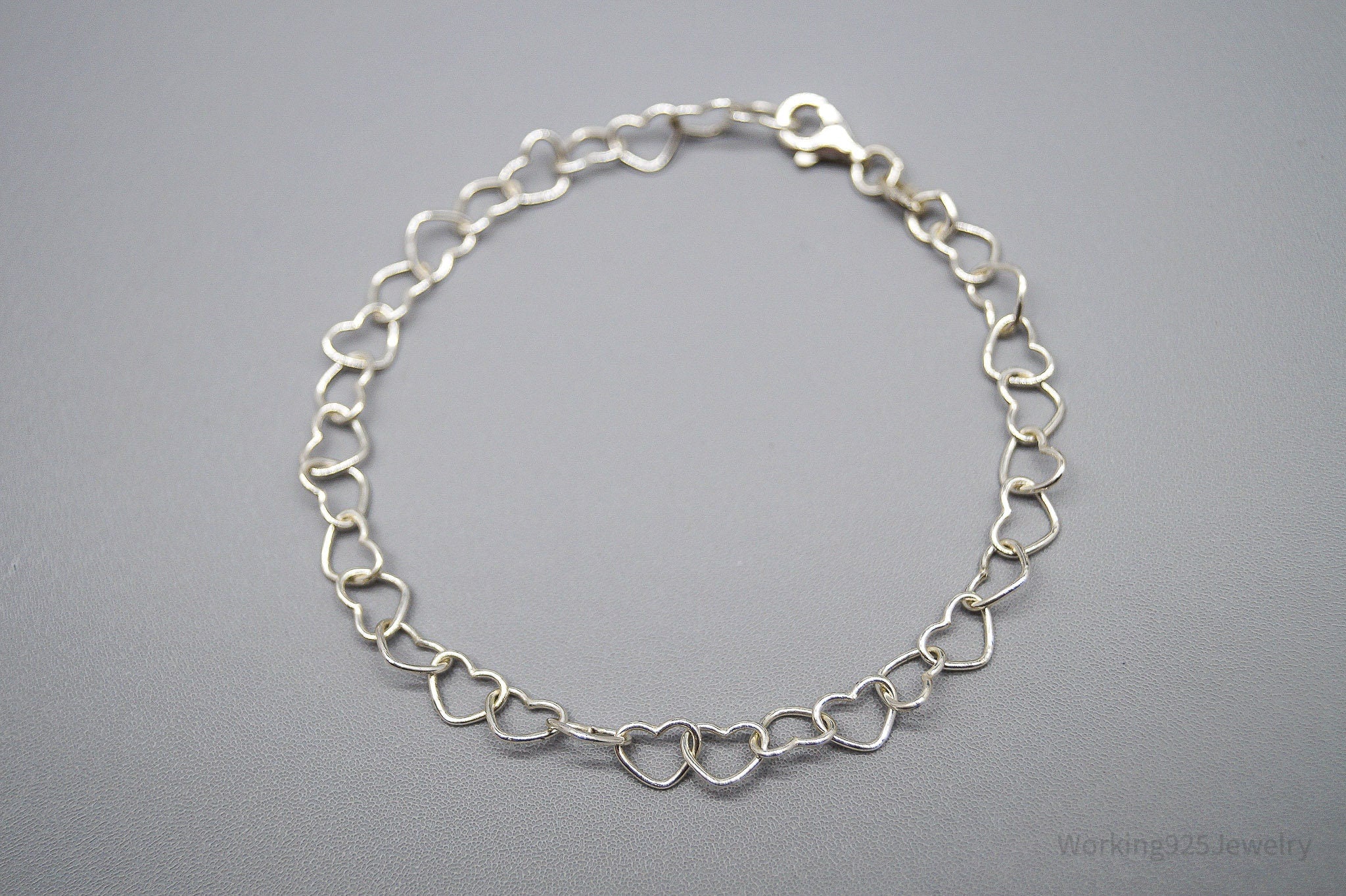 Vintage Italian Linked Hearts Sterling Silver Bracelet 7 3/8"
