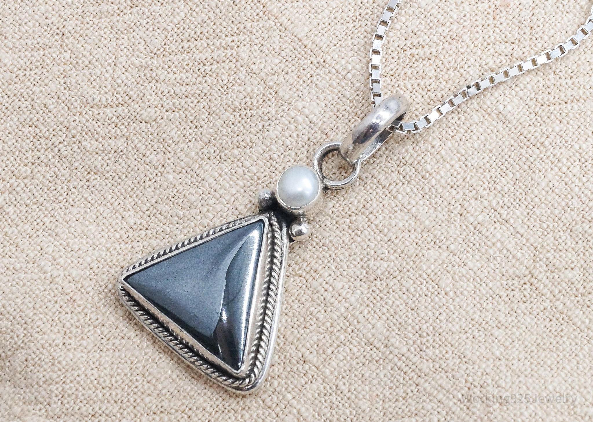 Vintage Pearl & Hematite Sterling Silver Necklace 20"