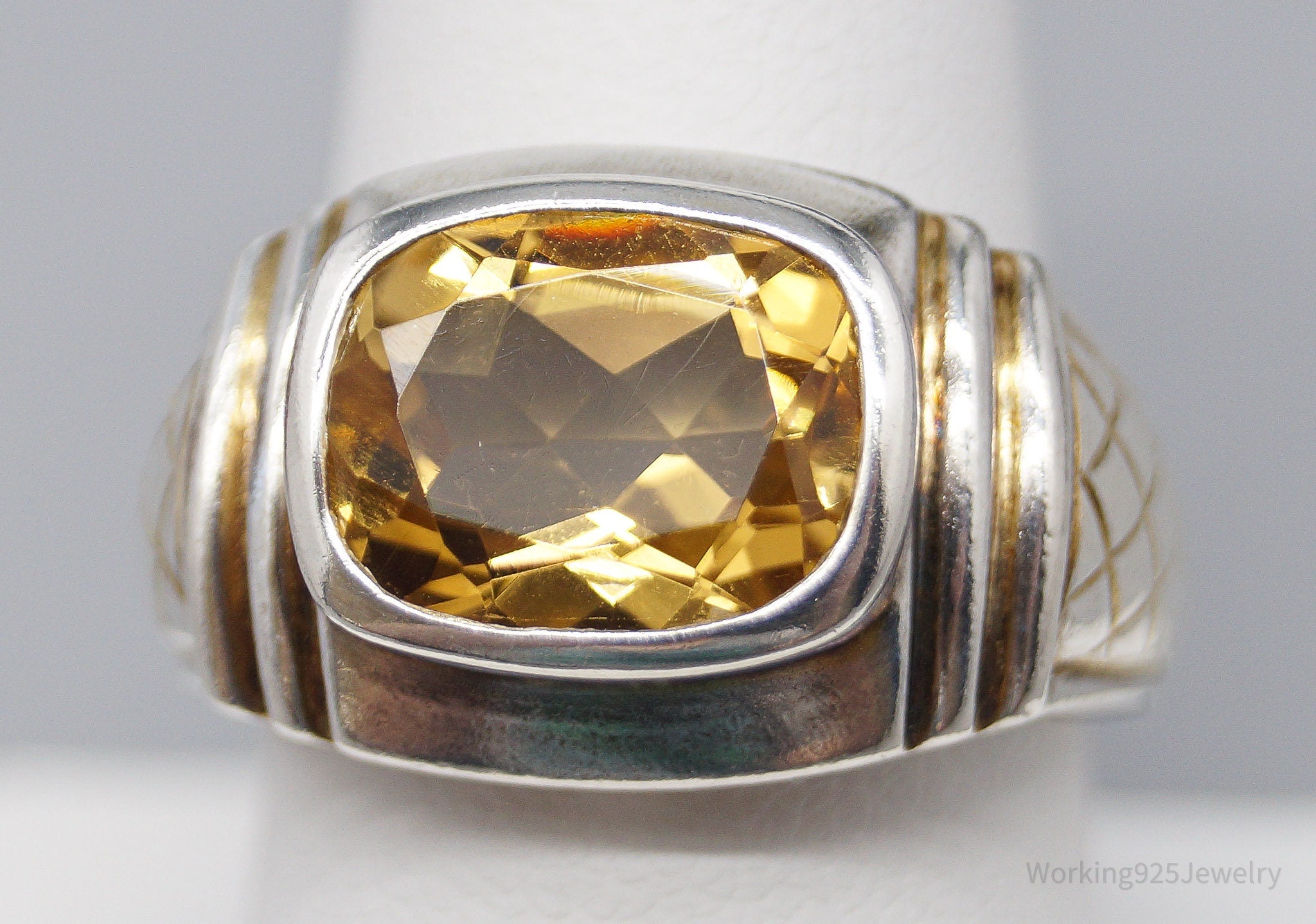 Vintage Large Citrine Sterling Silver Ring - Size 9