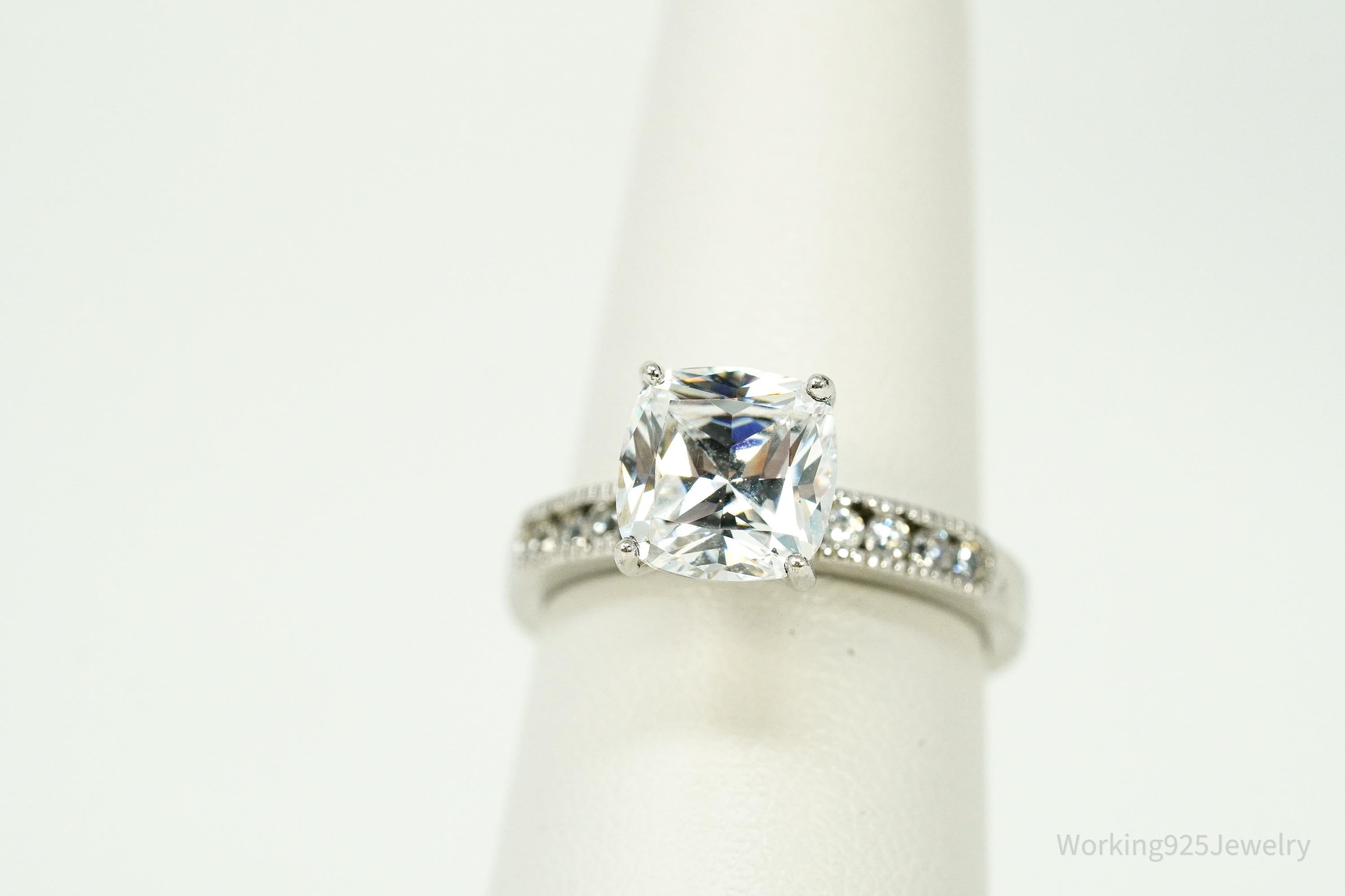 Vintage Cubic Zirconia Sterling Silver Ring - Size 6