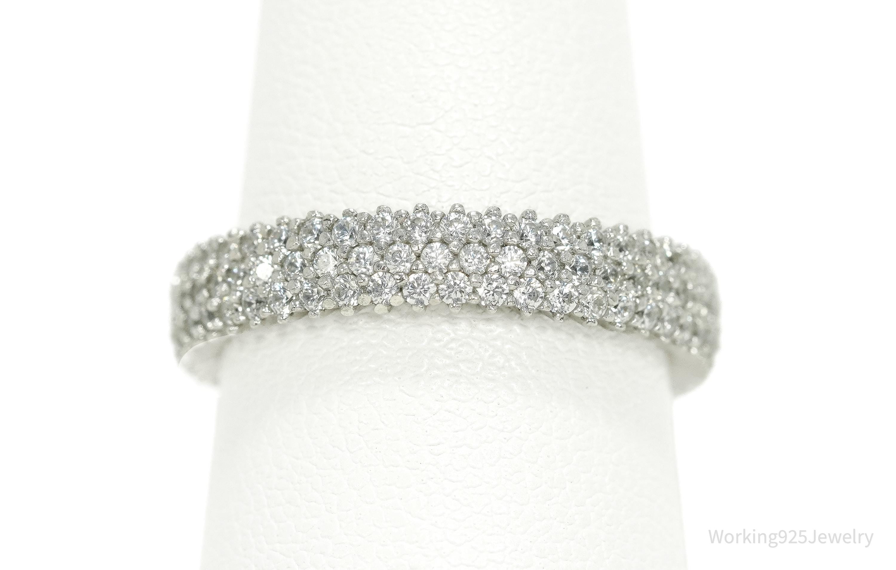 Designer SLNY Cubic Zirconia Sterling Silver Band Ring - Size 7