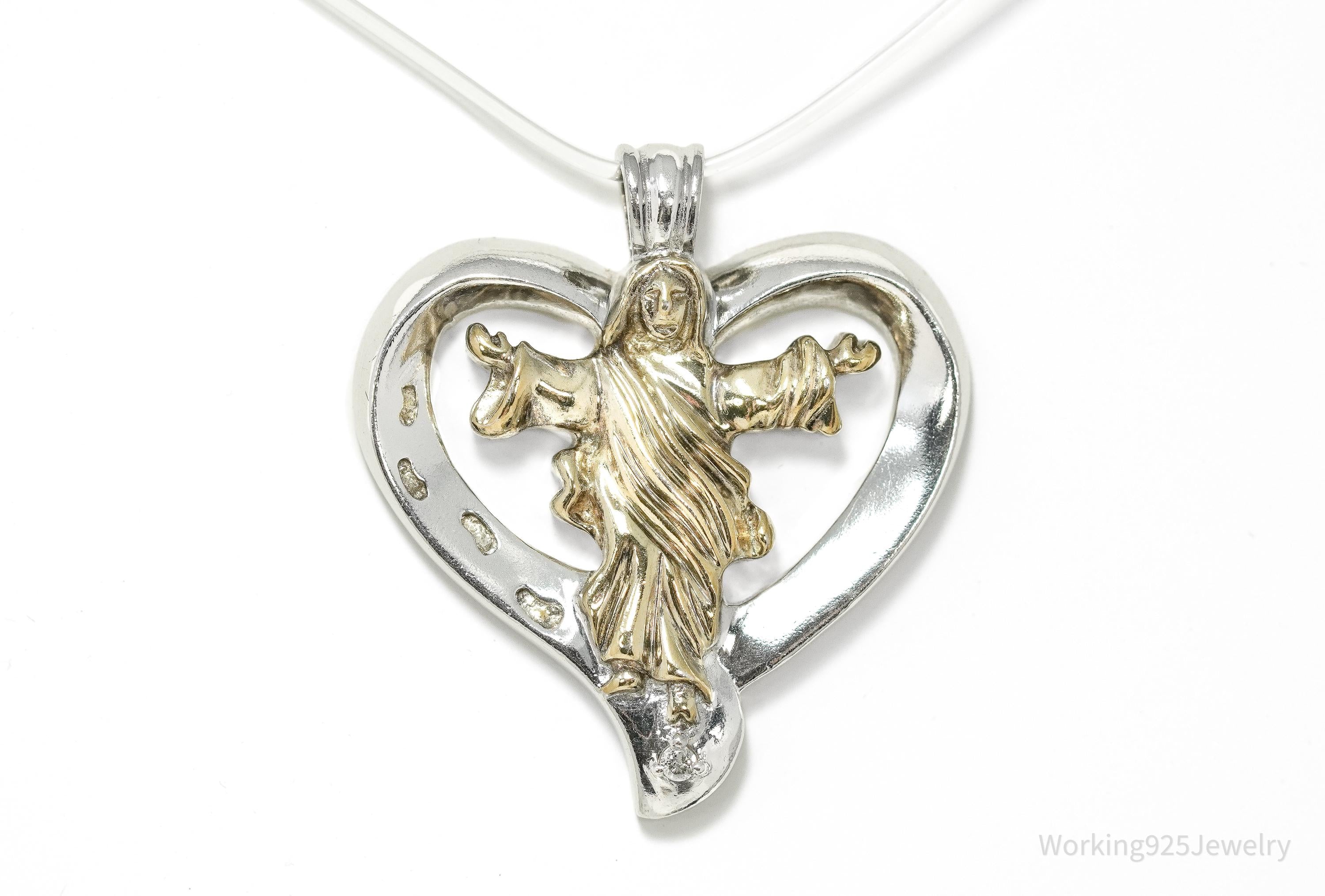 Vintage BGE "Our Father" Diamond Two Tone Sterling Silver Heart Pendant