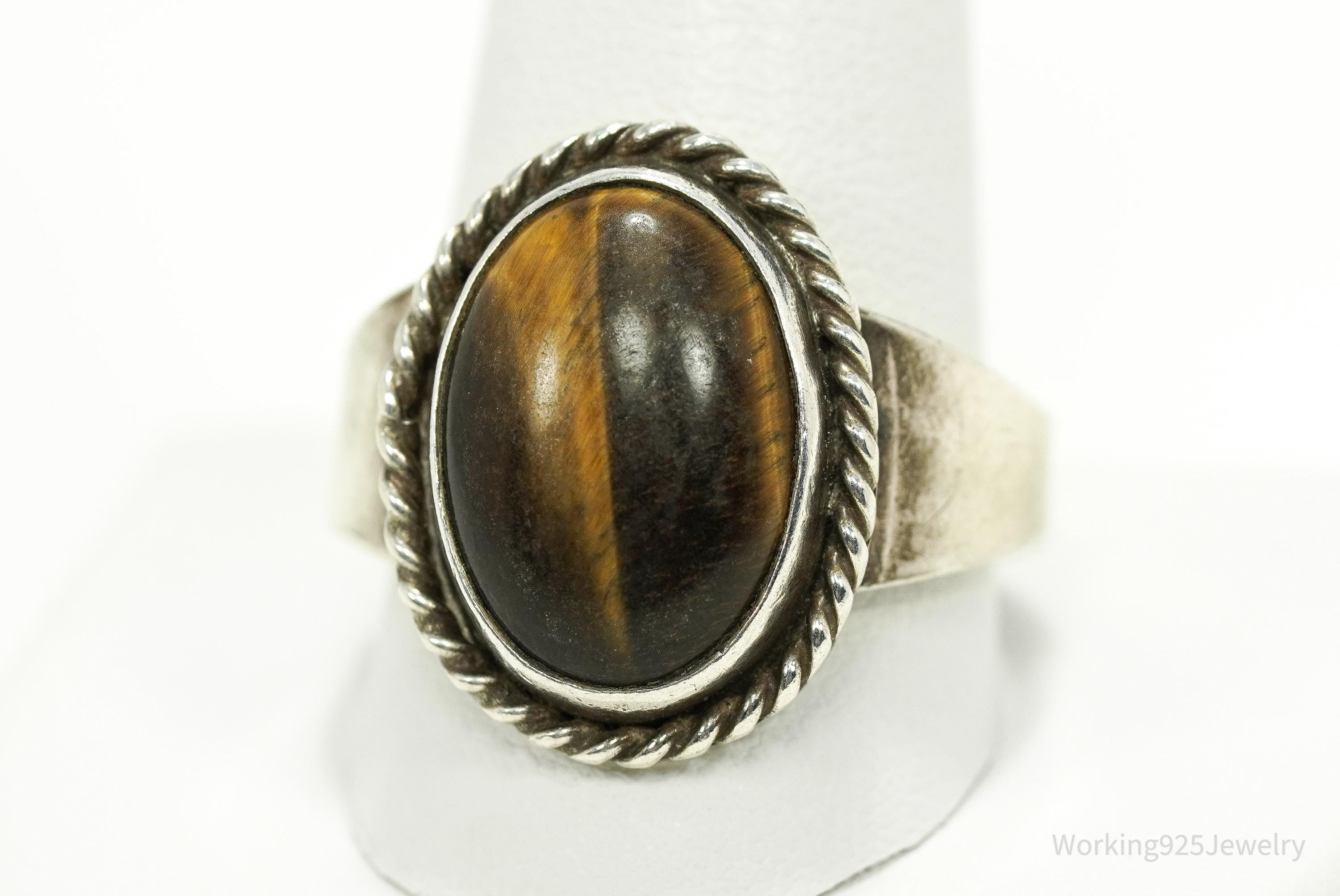 Vintage Native American SM Tiger's Eye Sterling Silver Ring Size 12.75