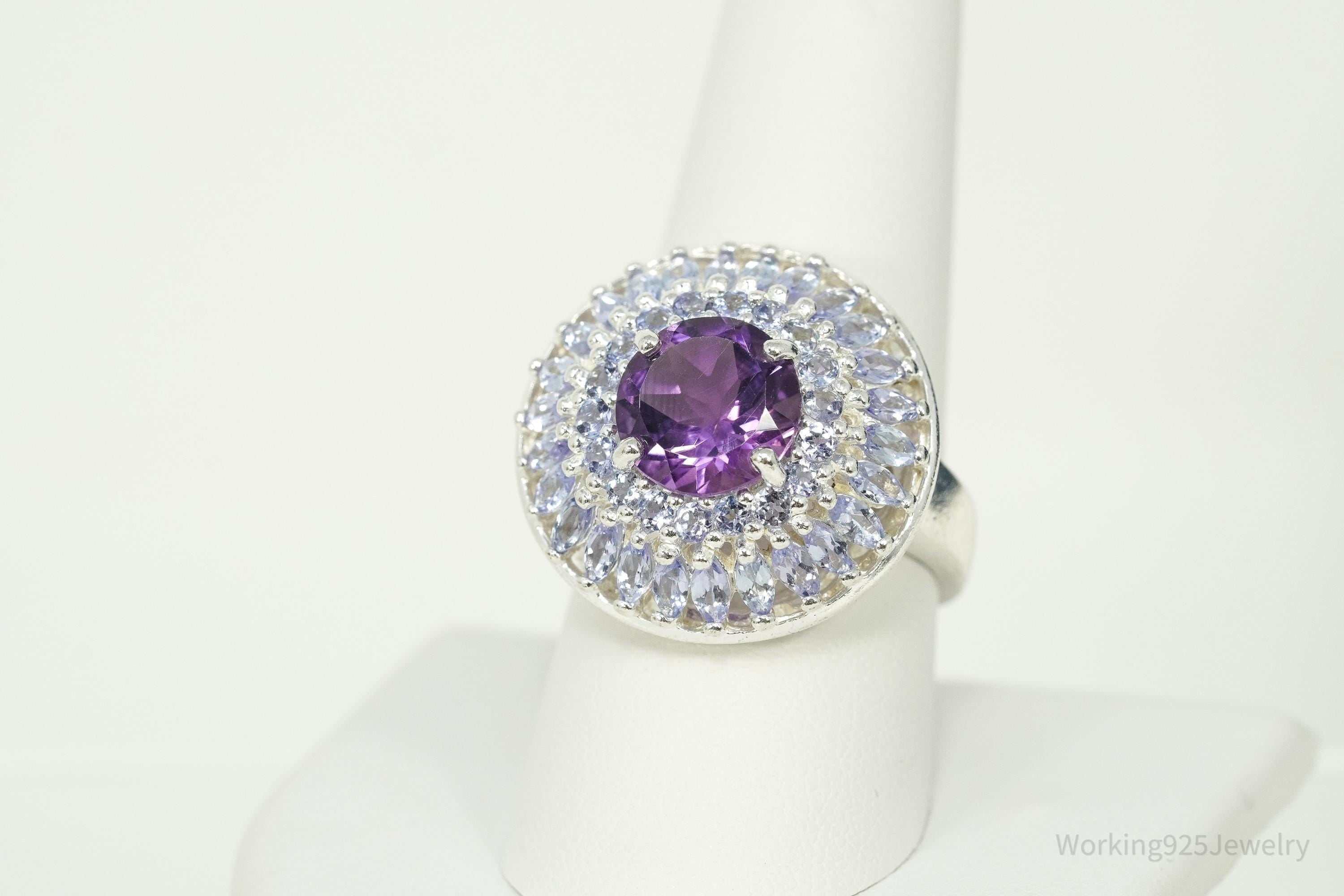 Vintage Amethyst & Iolite Sterling Silver Ring - Size 9