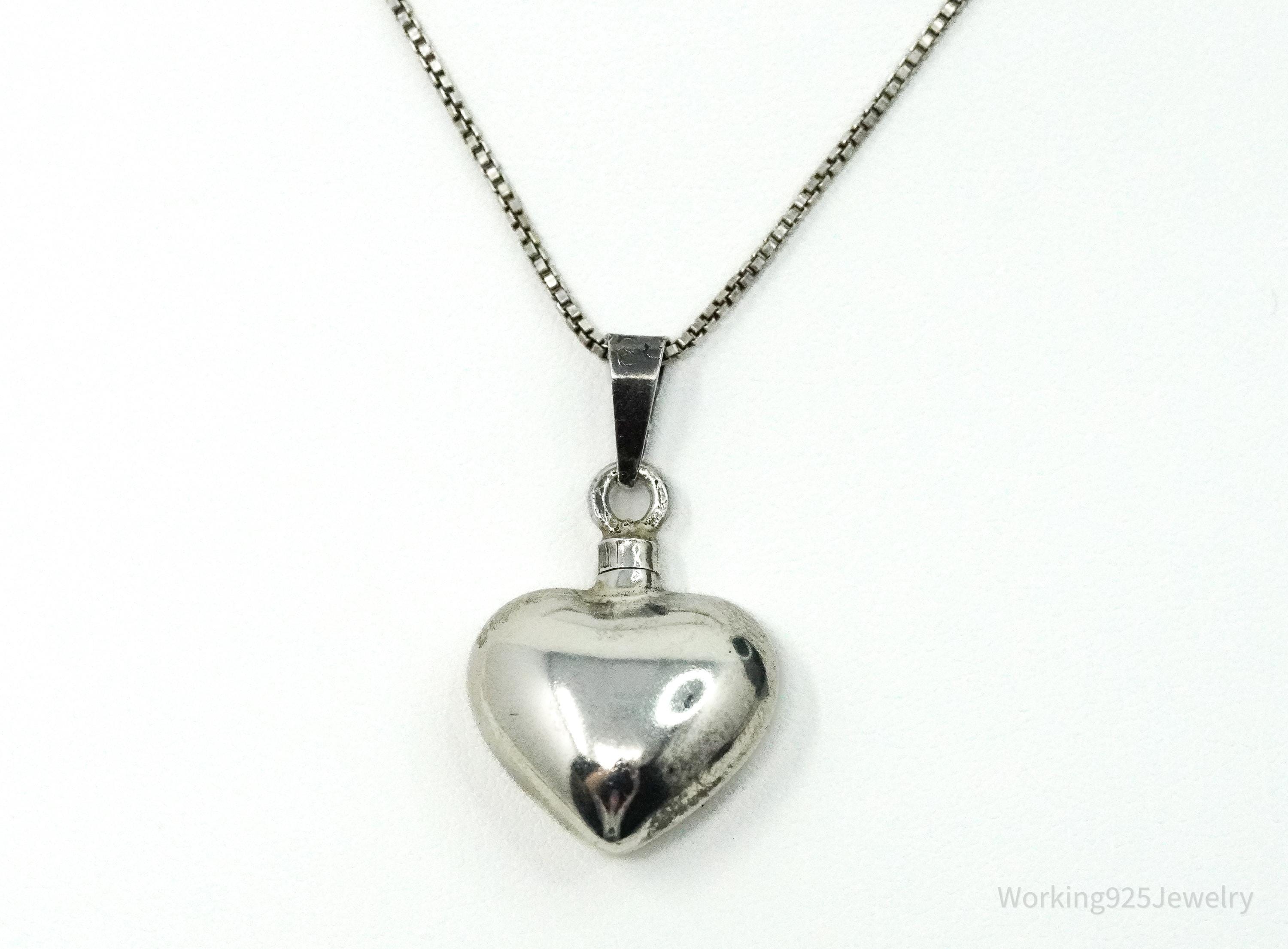 Vintage Mexican Heart Perfume Poison Bottle Sterling Silver Chain Necklace 20"