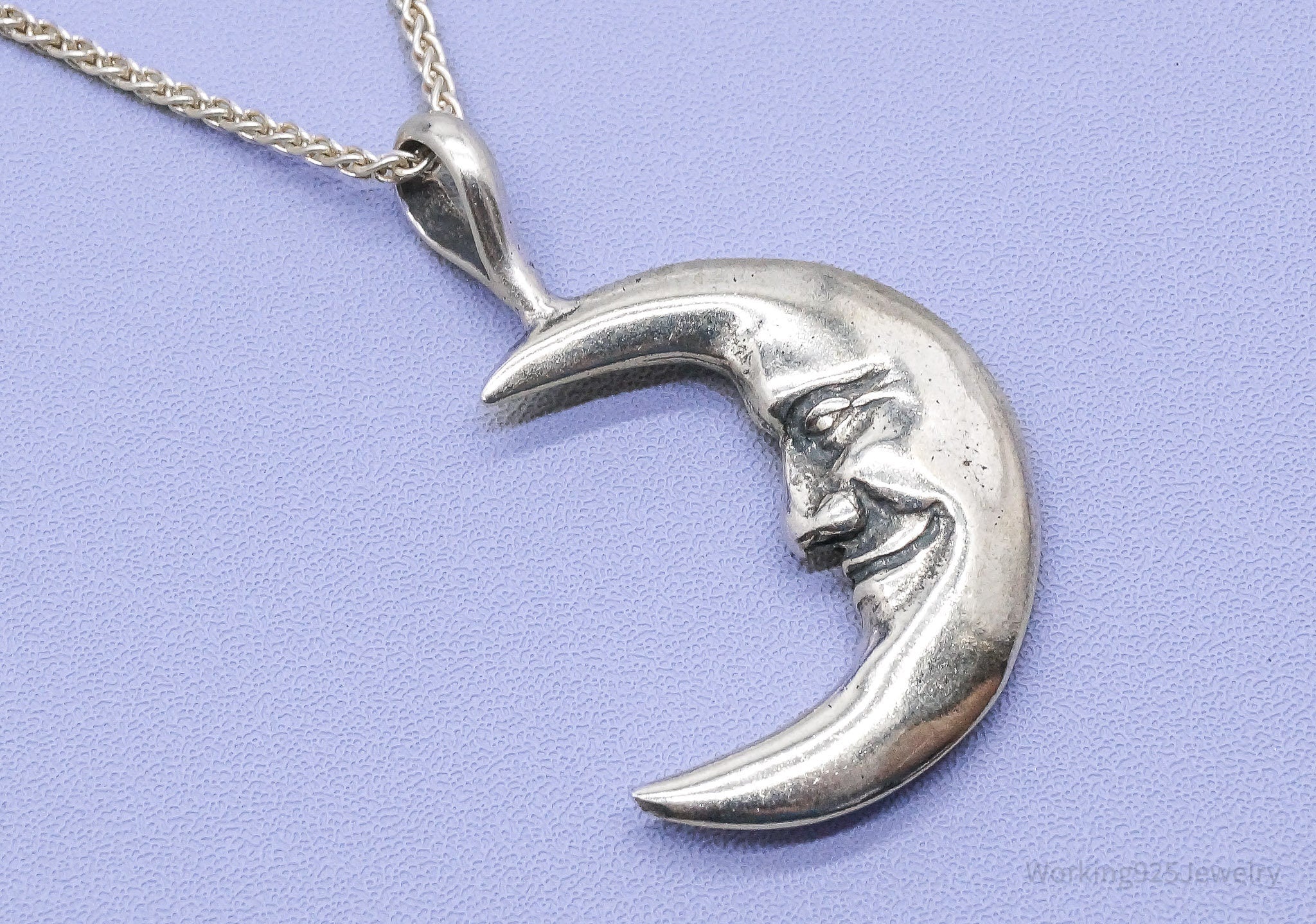 Vintage 1991 Smiling Moon Sterling Silver Necklace 20"