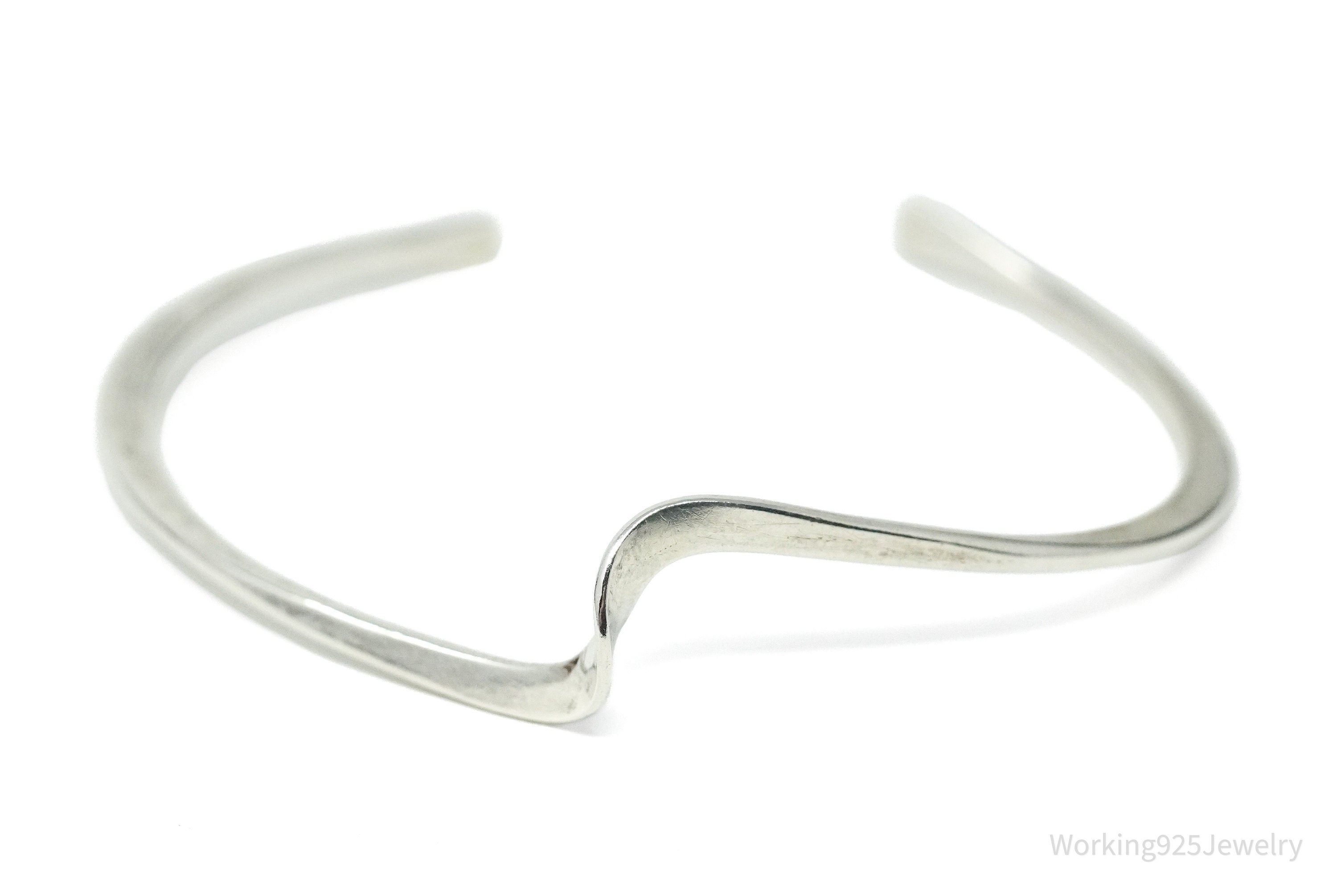 Vintage Designer Peter James Wave Modernist Sterling Silver Cuff Bracelet - 6.25"