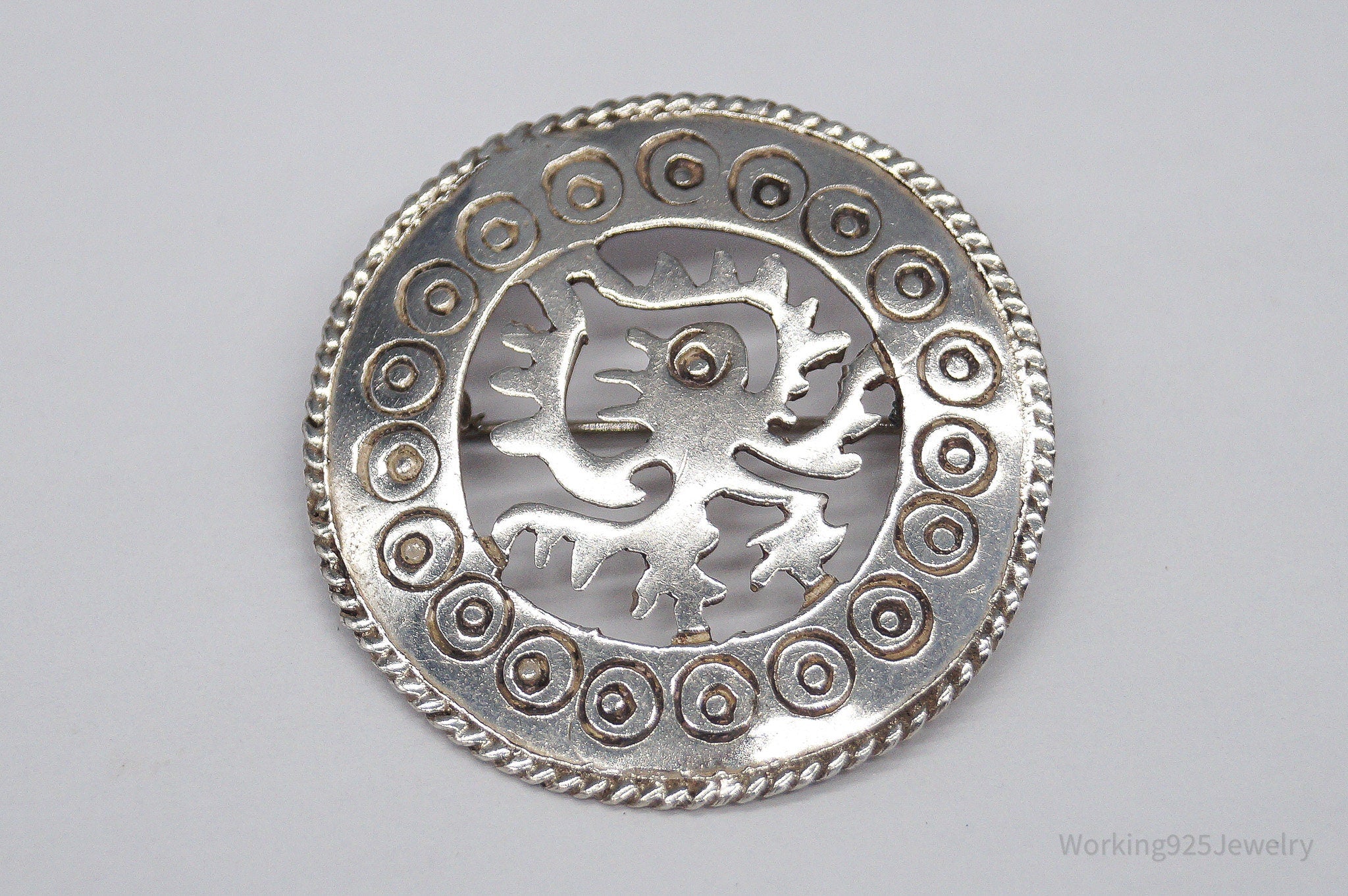 Vintage Mexico Aztec Mayan Ozomatli Monkey Deity Sterling Silver Brooch Pin