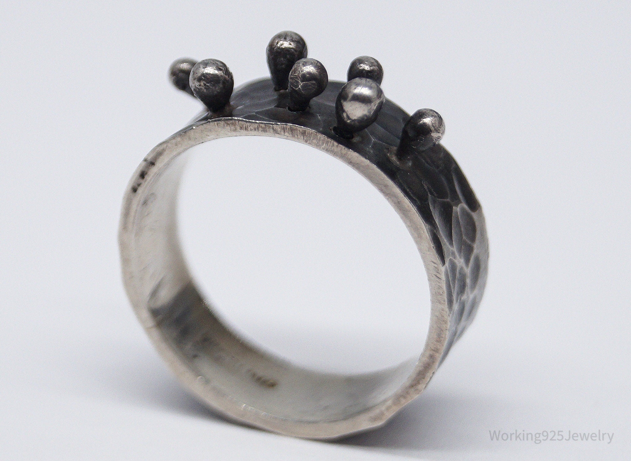 Vintage Brutalist Modernist Hammered Sterling Silver Ring - Size 4.75
