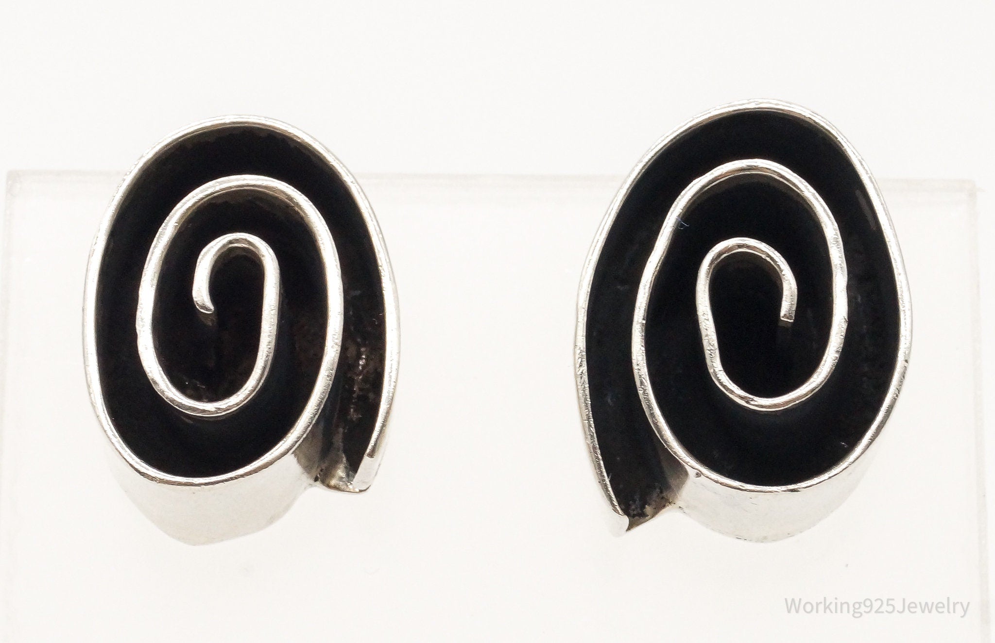 Vintage Modernist Spirals Sterling Silver Earrings