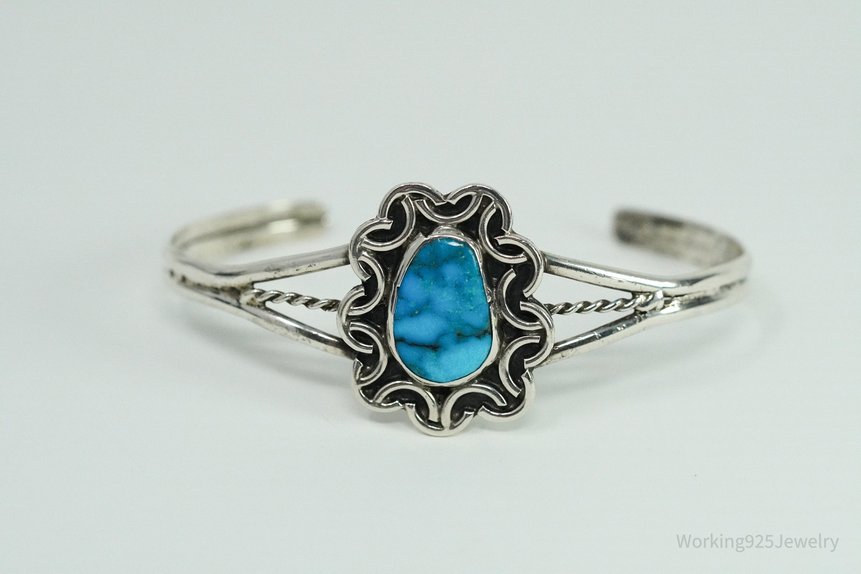 Vintage Native Handmade Blue Turquoise Sterling Silver Cuff Bracelet 6.25"