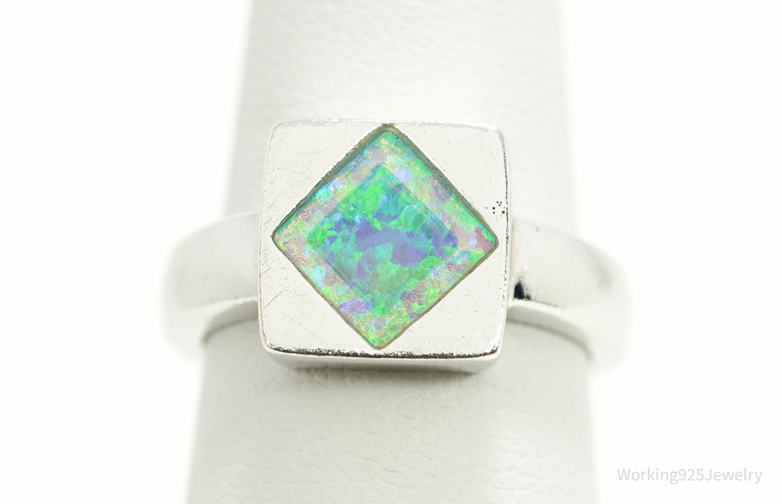 Vintage Opal Inlay Sterling Silver Ring - Size 6