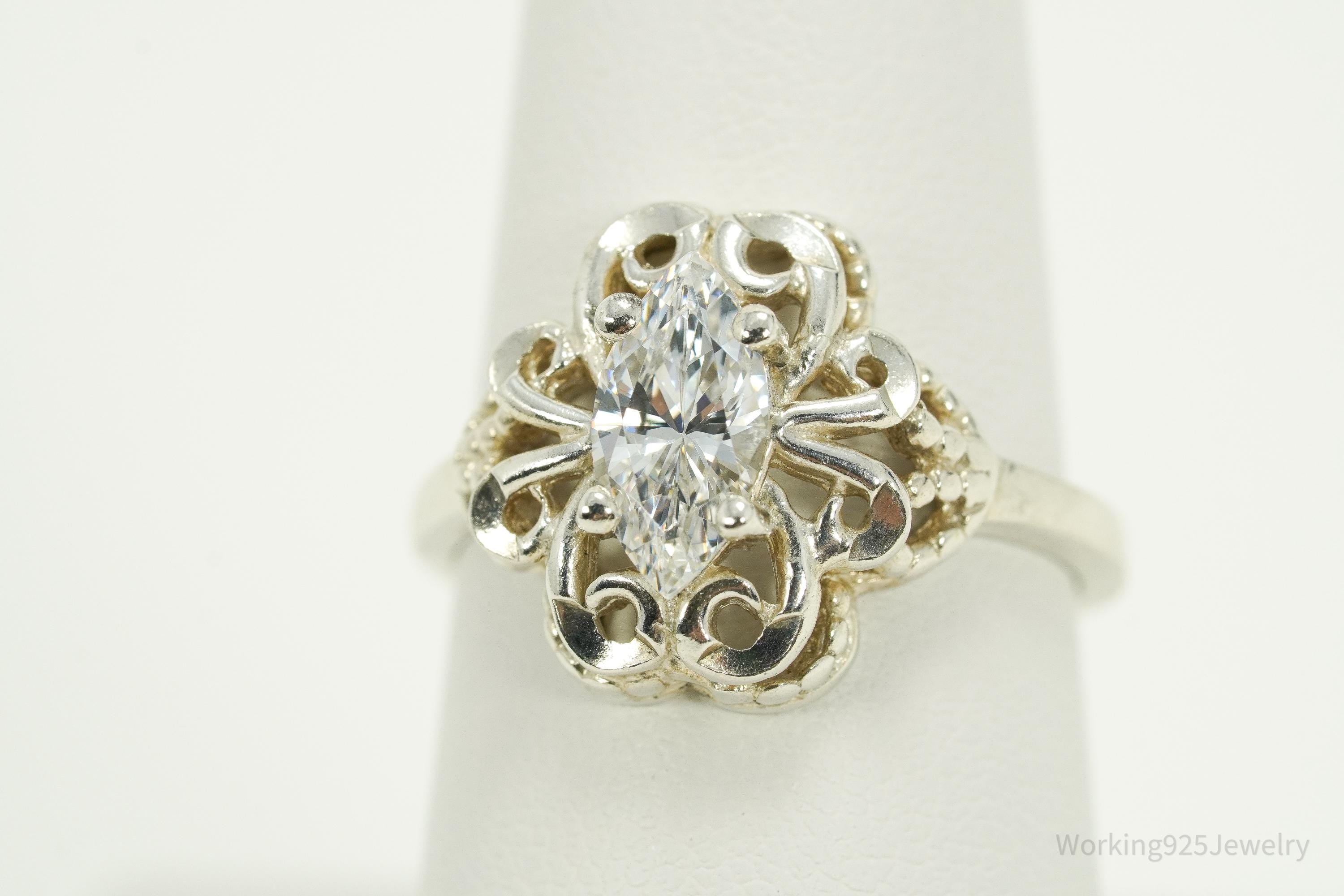 Vintage Diamonique Cubic Zirconia Sterling Silver Ring - Size 8