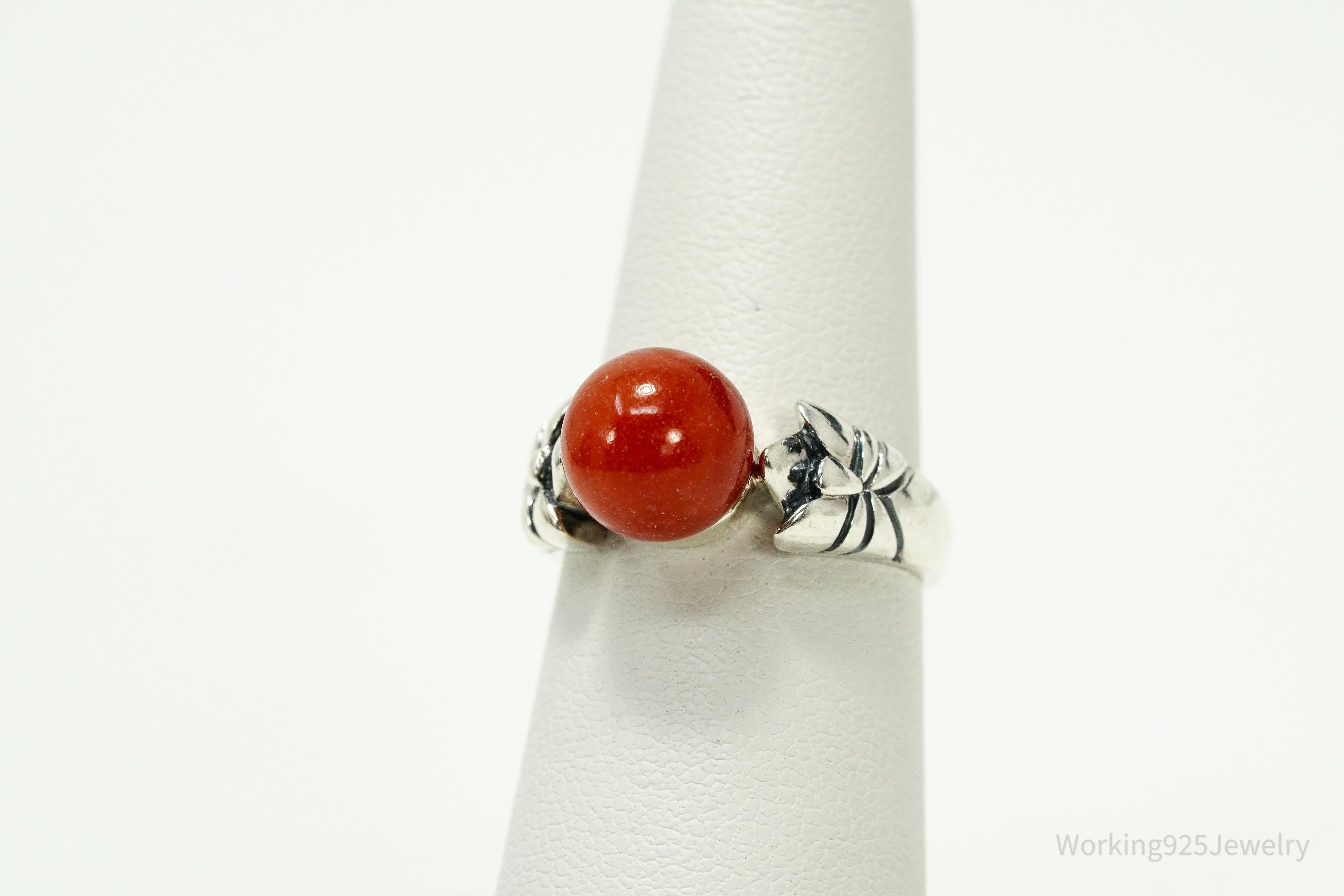 Vintage Ross Simons Red Jadeite Sterling Silver Ring - Size 6